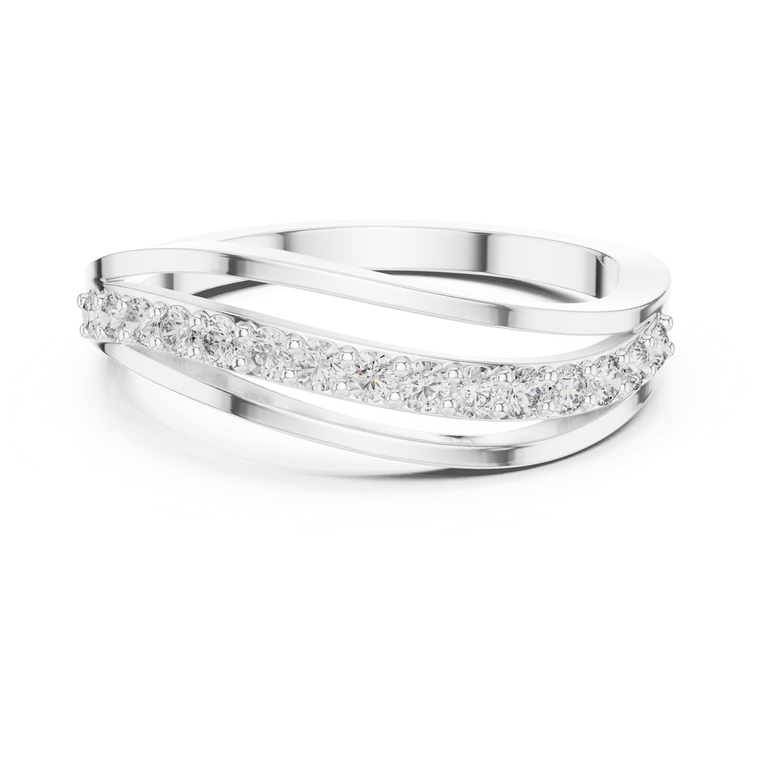 Wave Arc Pave Diamond Ring in White Gold - VYKA Diamonds