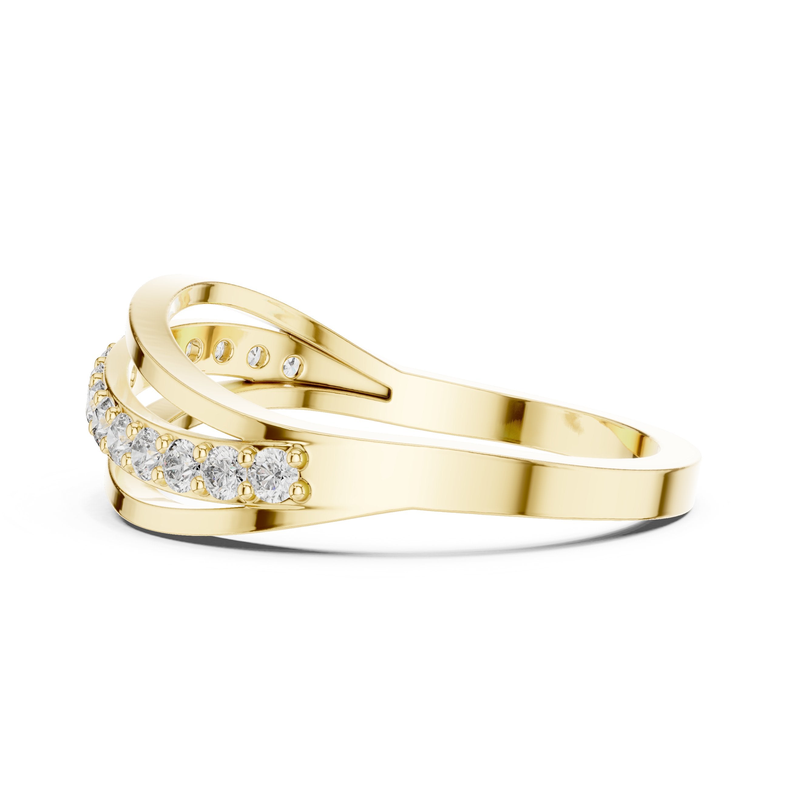 Wave Arc Pave Diamond Ring in Yellow Gold - VYKA Diamonds