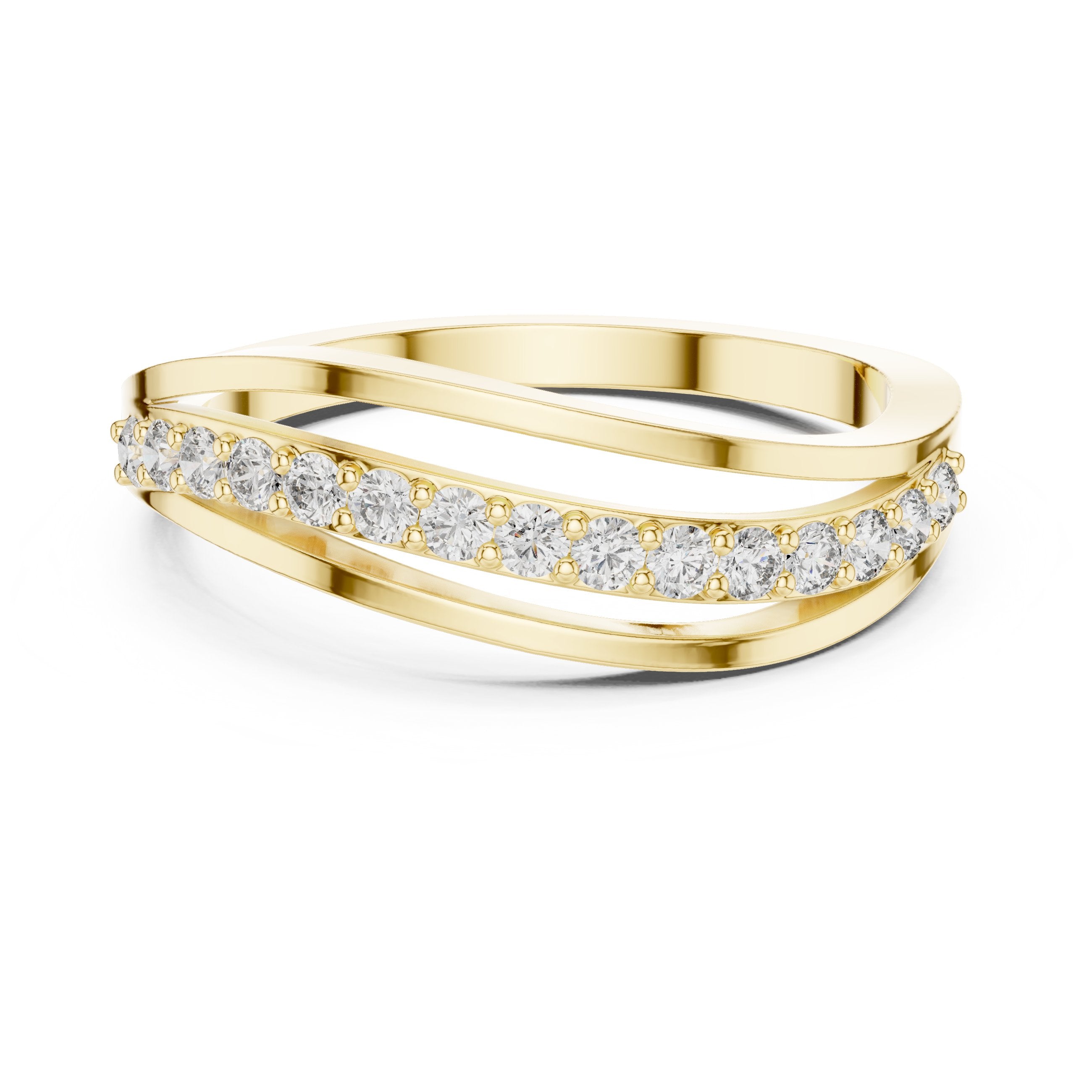 Wave Arc Pave Diamond Ring in Yellow Gold - VYKA Diamonds