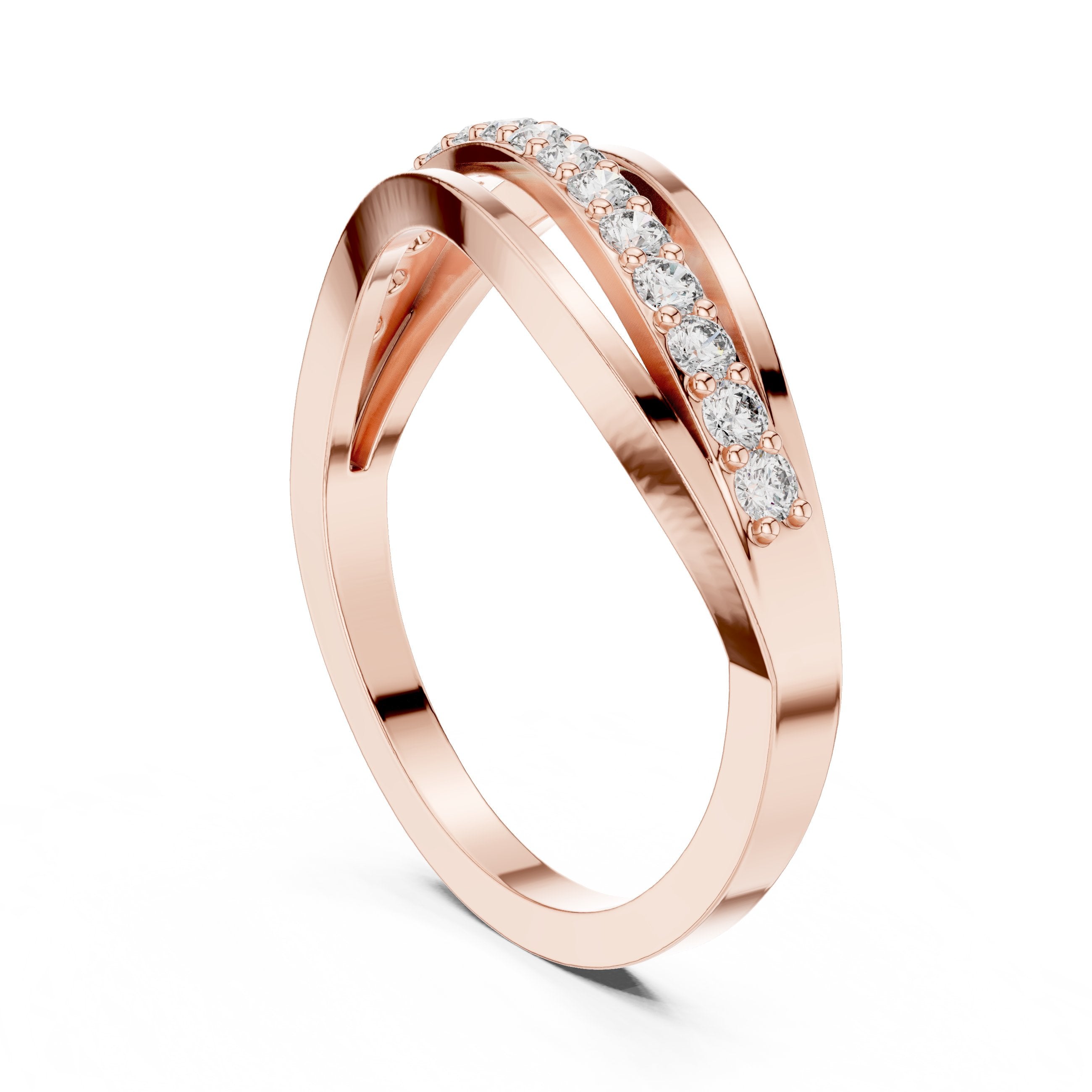 Wave Arc Pave Diamond Ring in Rose Gold - VYKA Diamonds
