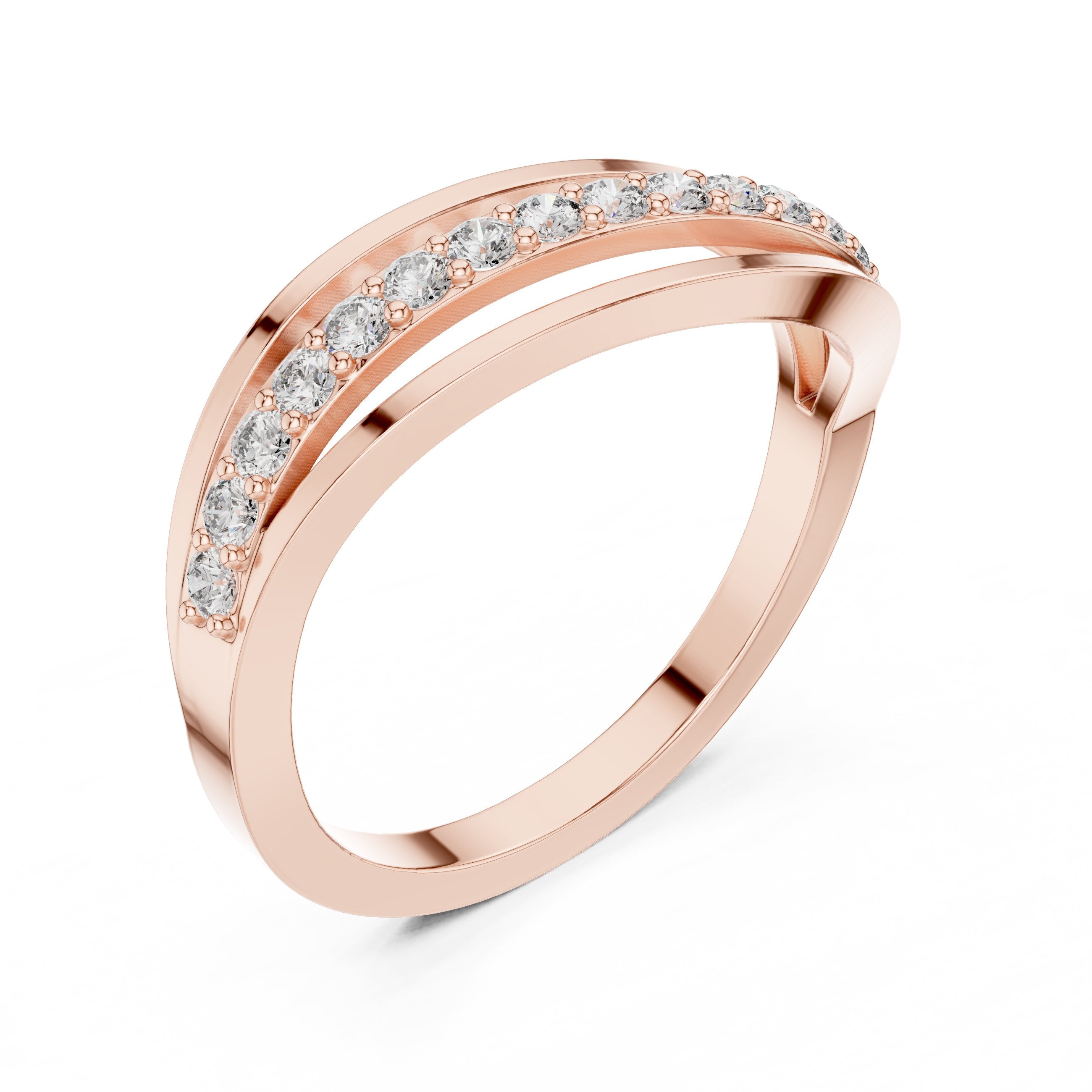 Wave Arc Pave Diamond Ring in Rose Gold - VYKA Diamonds