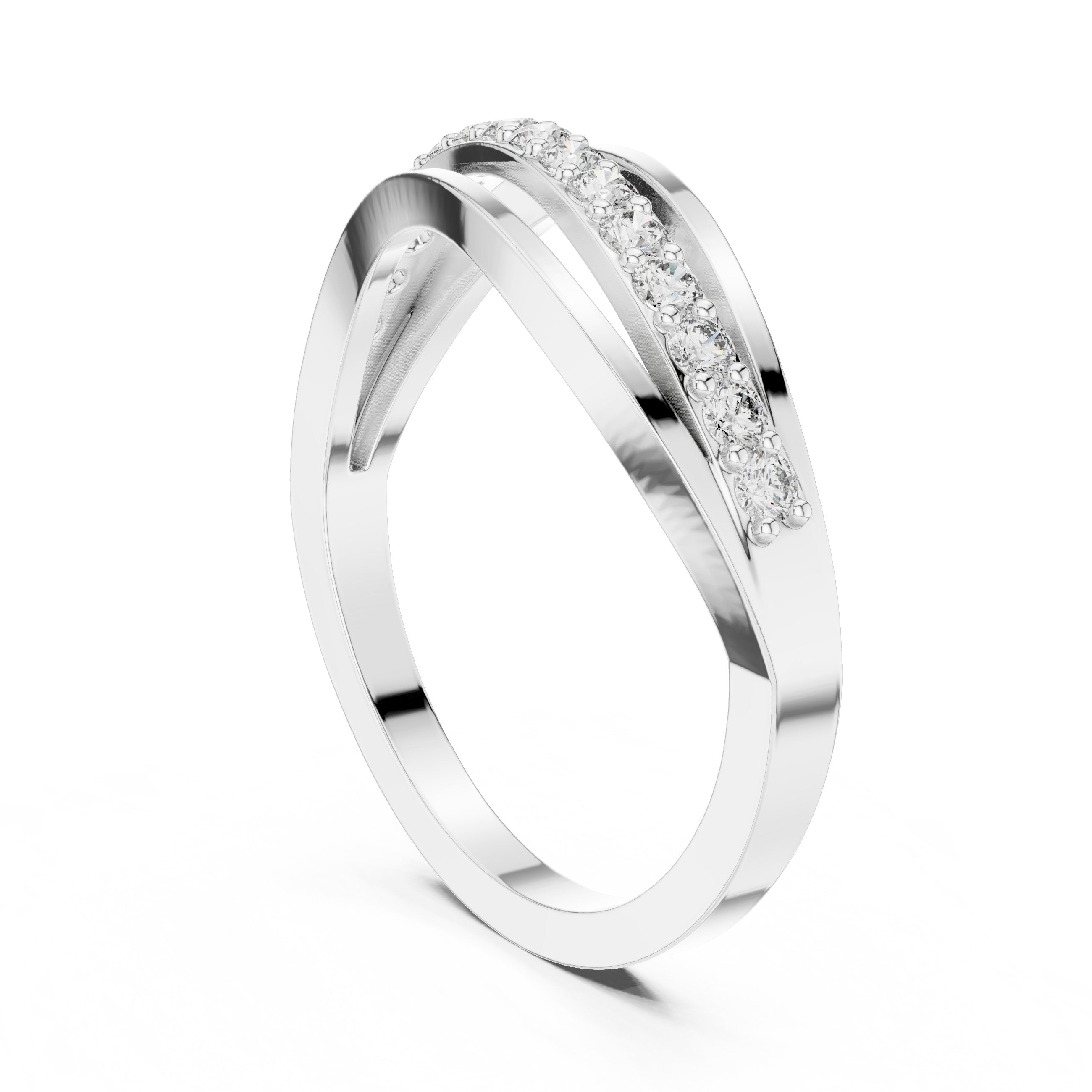 Wave Arc Pave Diamond Ring in White Gold - VYKA Diamonds