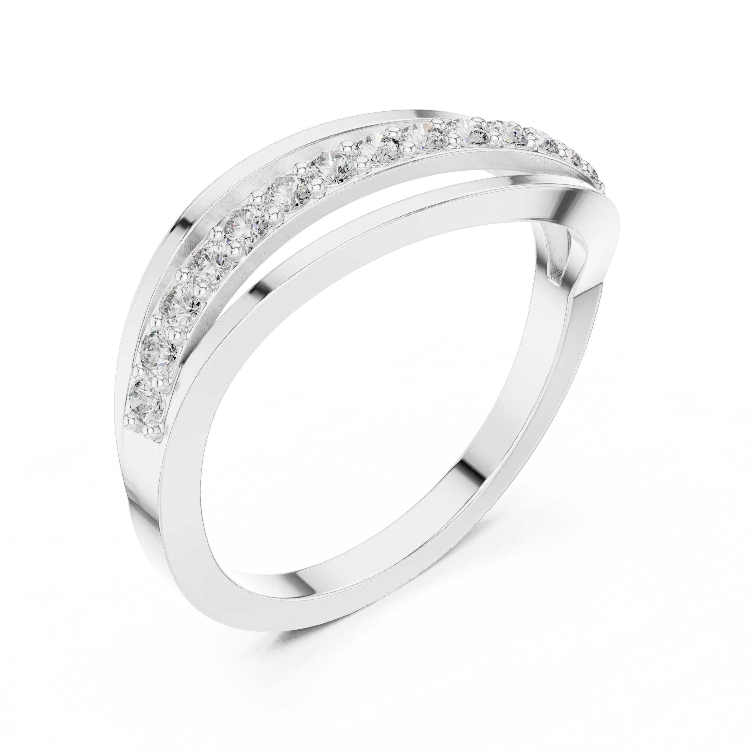 Wave Arc Pave Diamond Ring in White Gold - VYKA Diamonds
