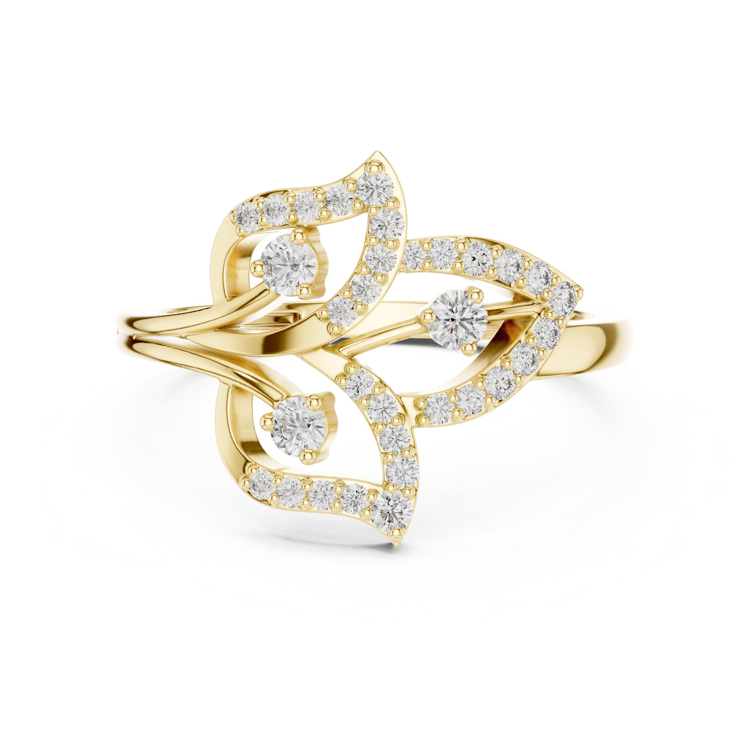 Botanical Leaf Cluster Diamond Ring in Yellow Gold - VYKA Diamonds