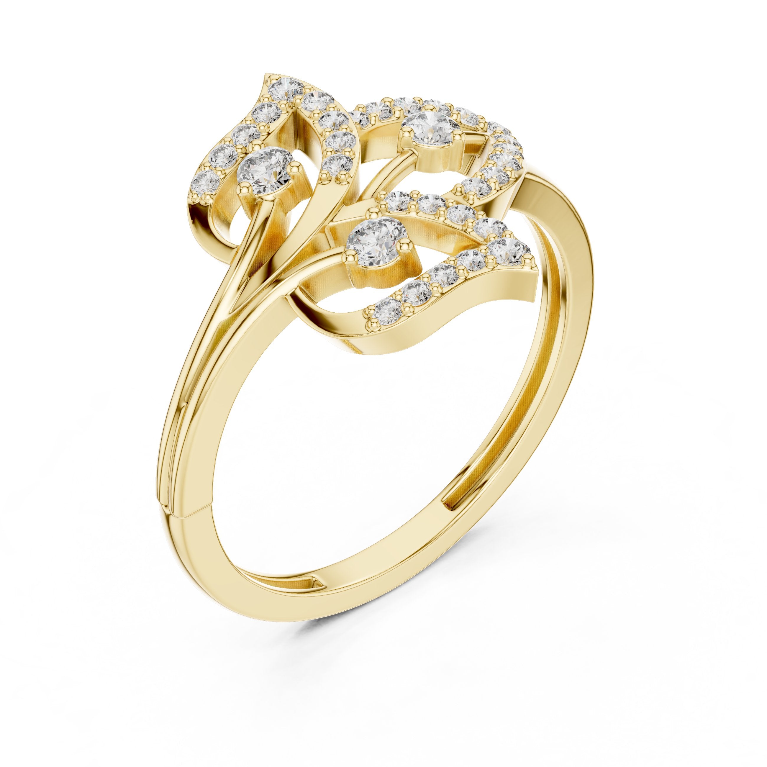 Botanical Leaf Cluster Diamond Ring in Yellow Gold - VYKA Diamonds