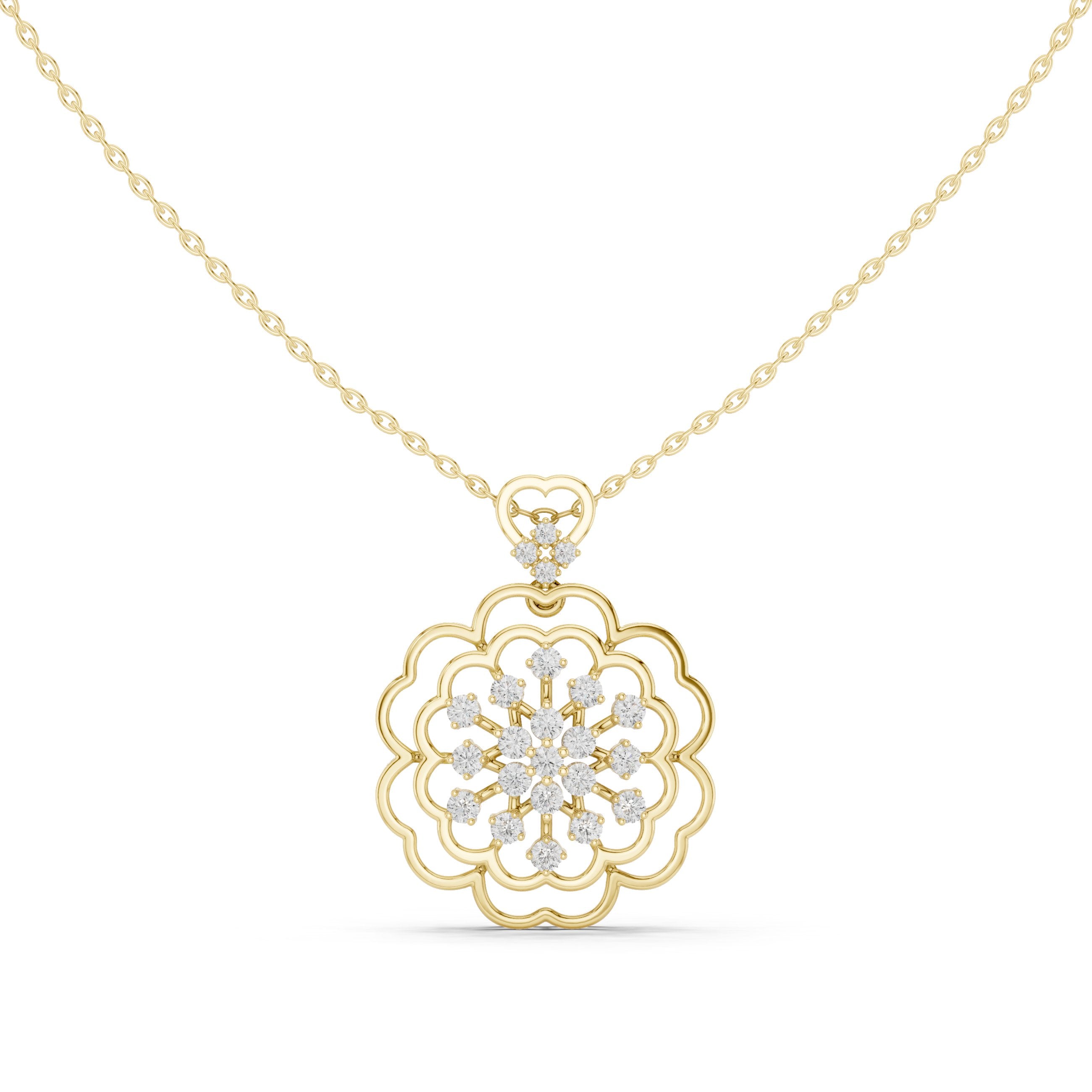 Snowflake Filigree Diamond Pendant in Yellow Gold - VYKA Diamonds