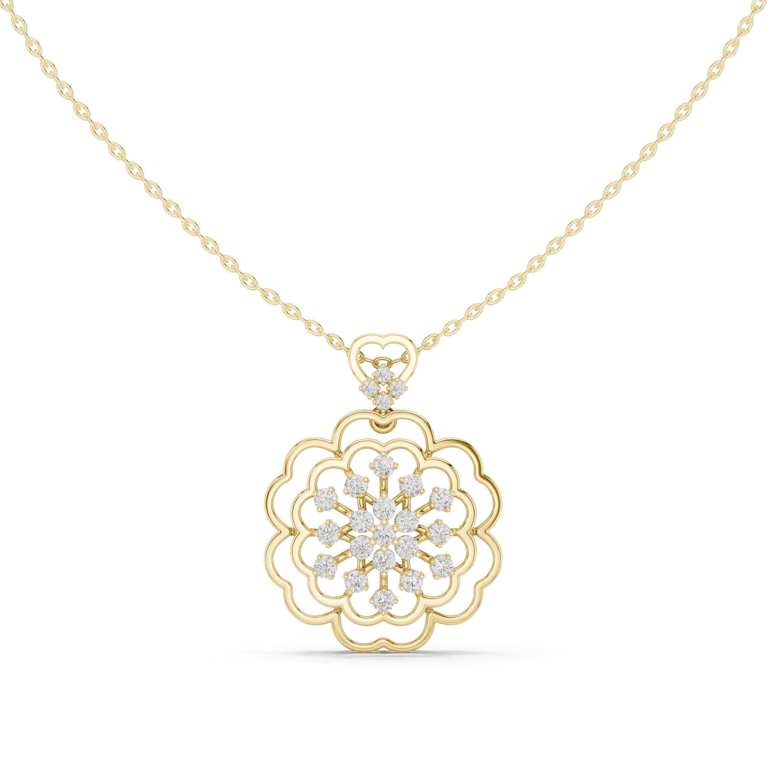 Snowflake Filigree Diamond Pendant in Yellow Gold - VYKA Diamonds
