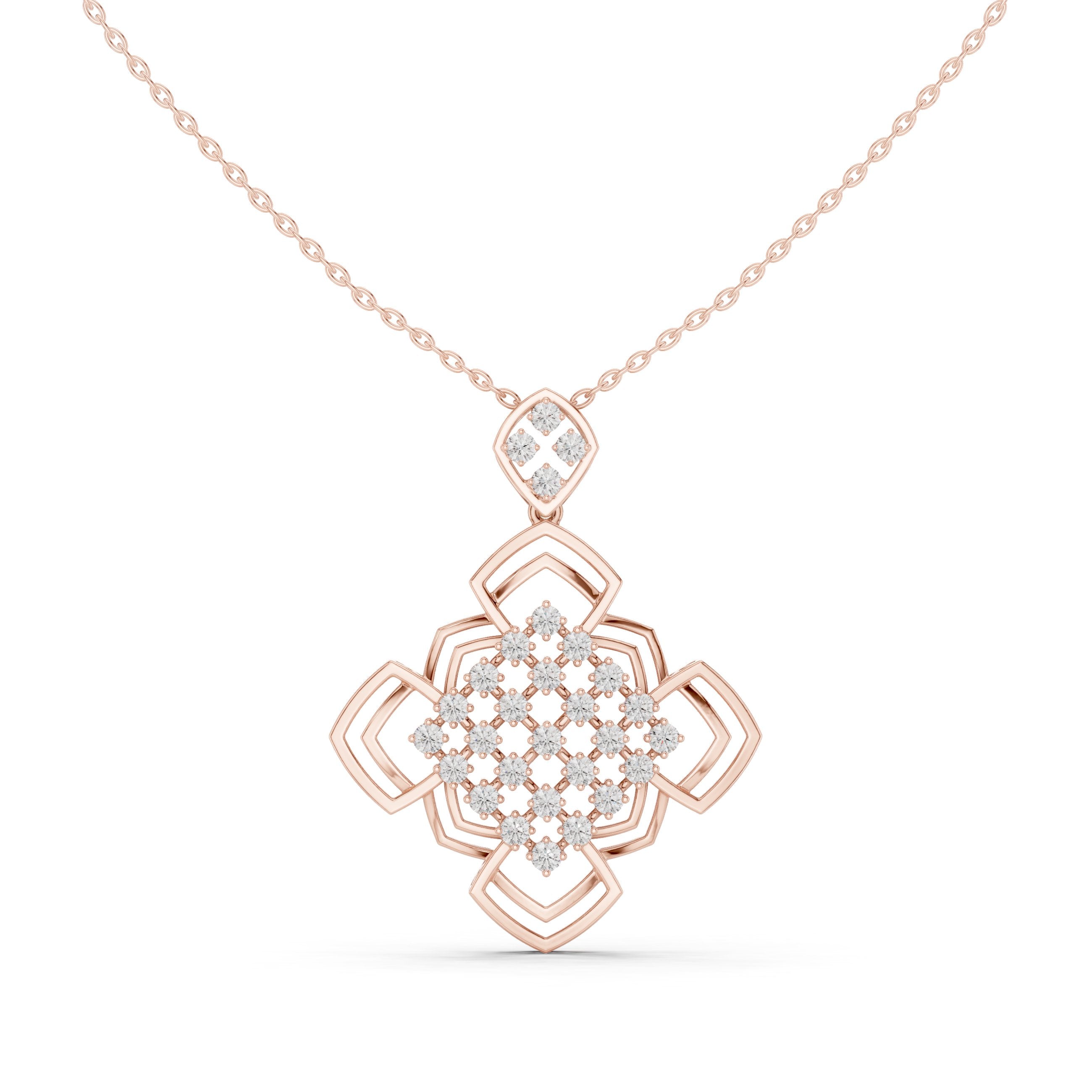 Geometric Lattice Cross Diamond Pendant in Rose Gold - VYKA Diamonds
