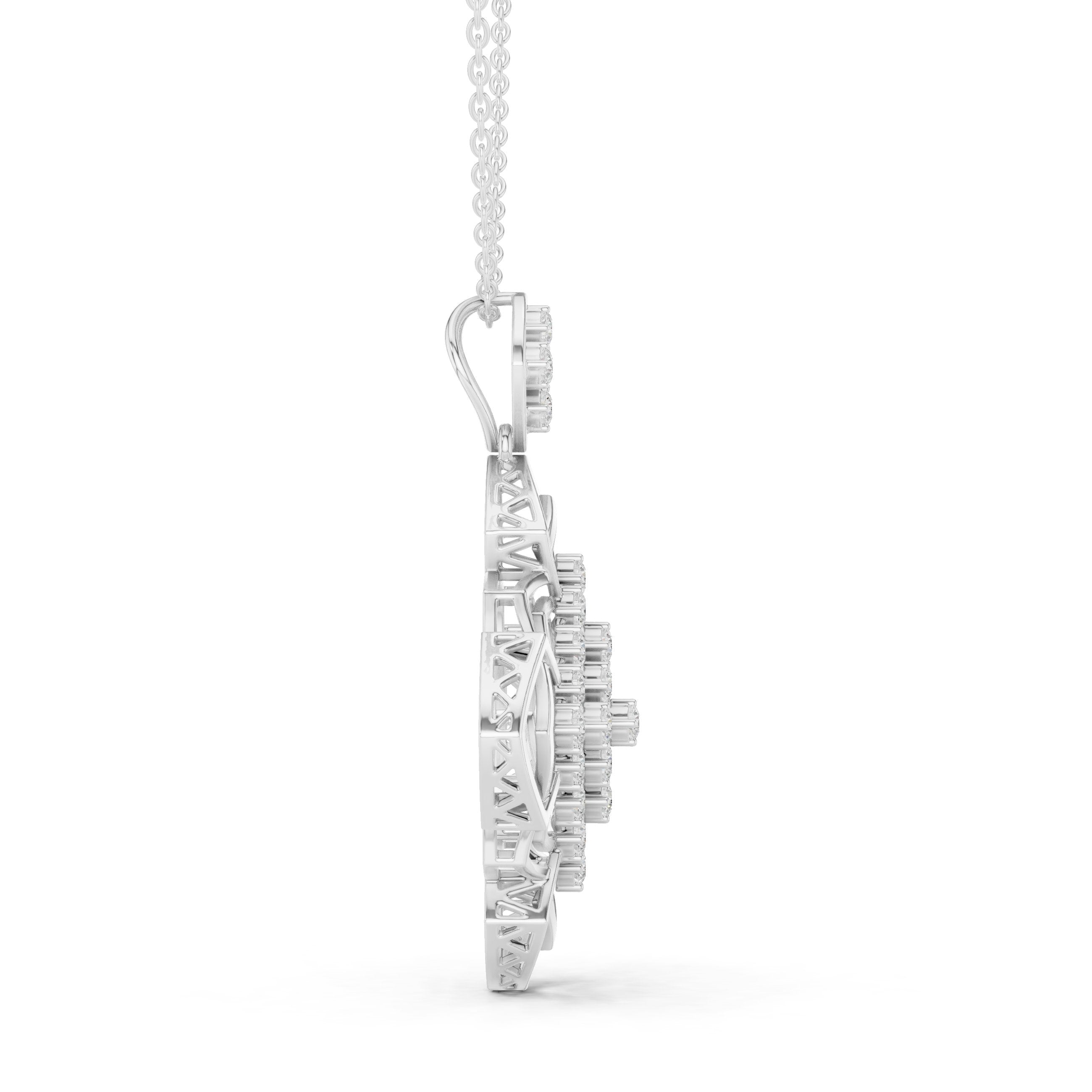 Geometric Lattice Cross Diamond Pendant in White Gold - VYKA Diamonds