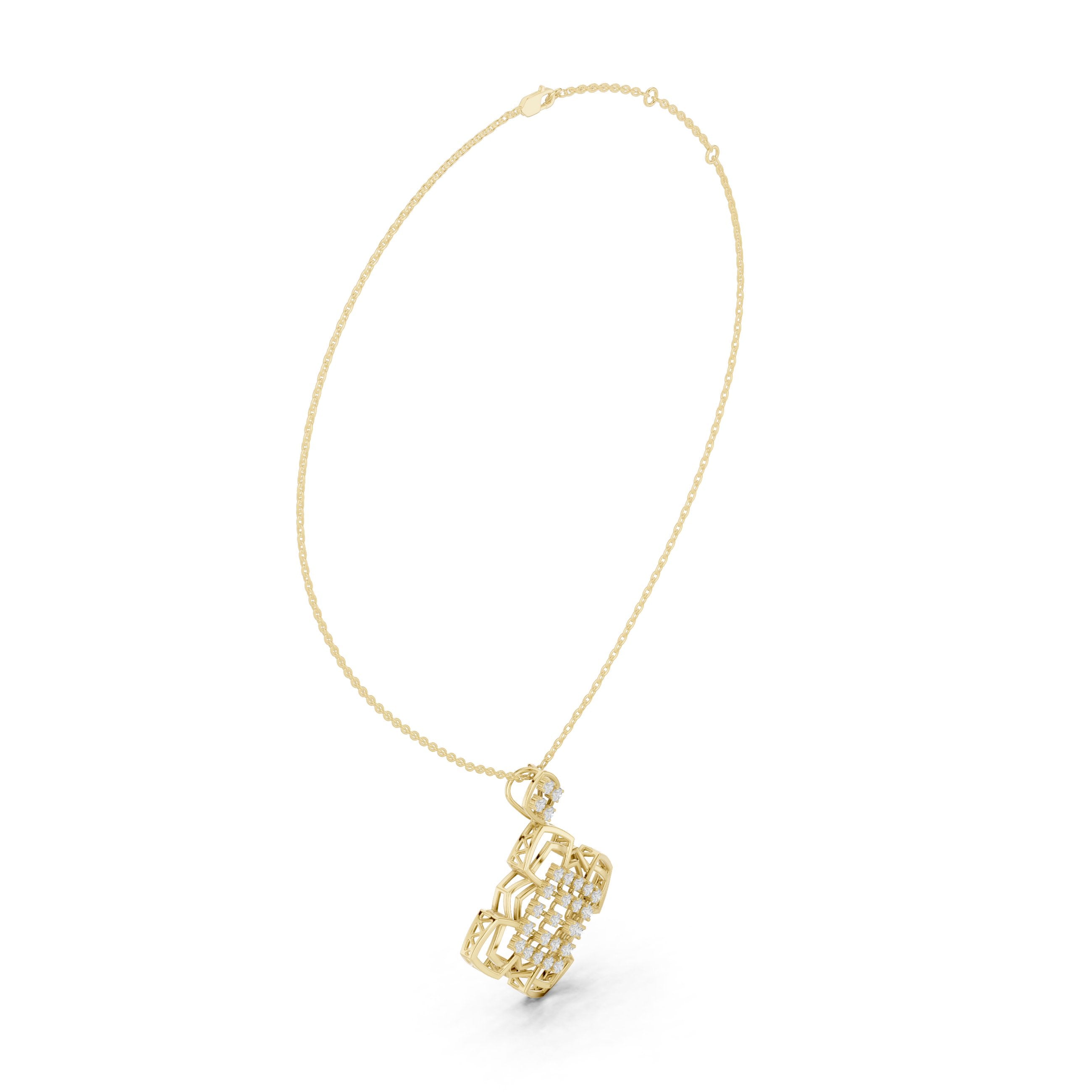 Geometric Lattice Cross Diamond Pendant in Yellow Gold - VYKA Diamonds
