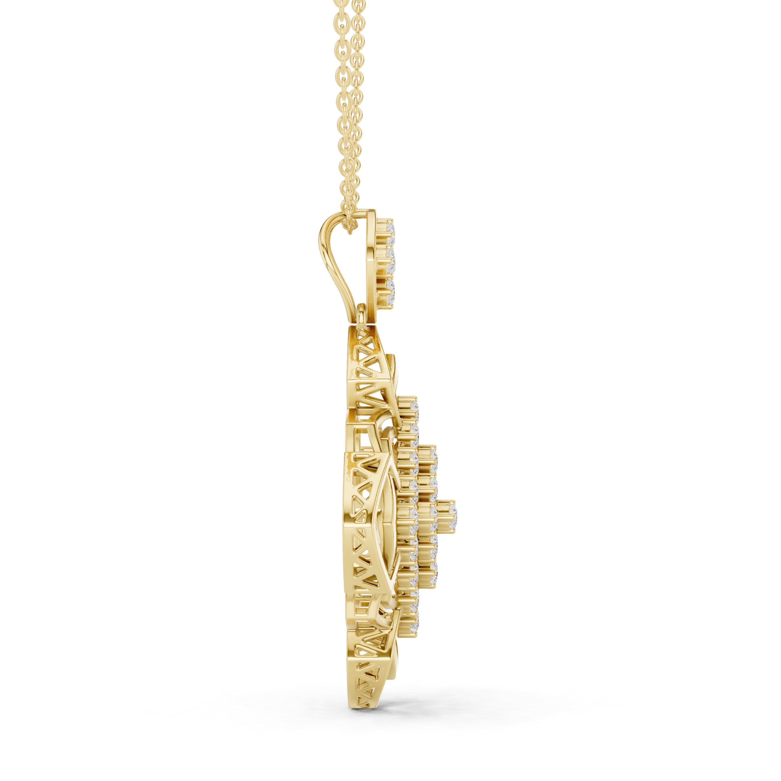 Geometric Lattice Cross Diamond Pendant in Yellow Gold - VYKA Diamonds