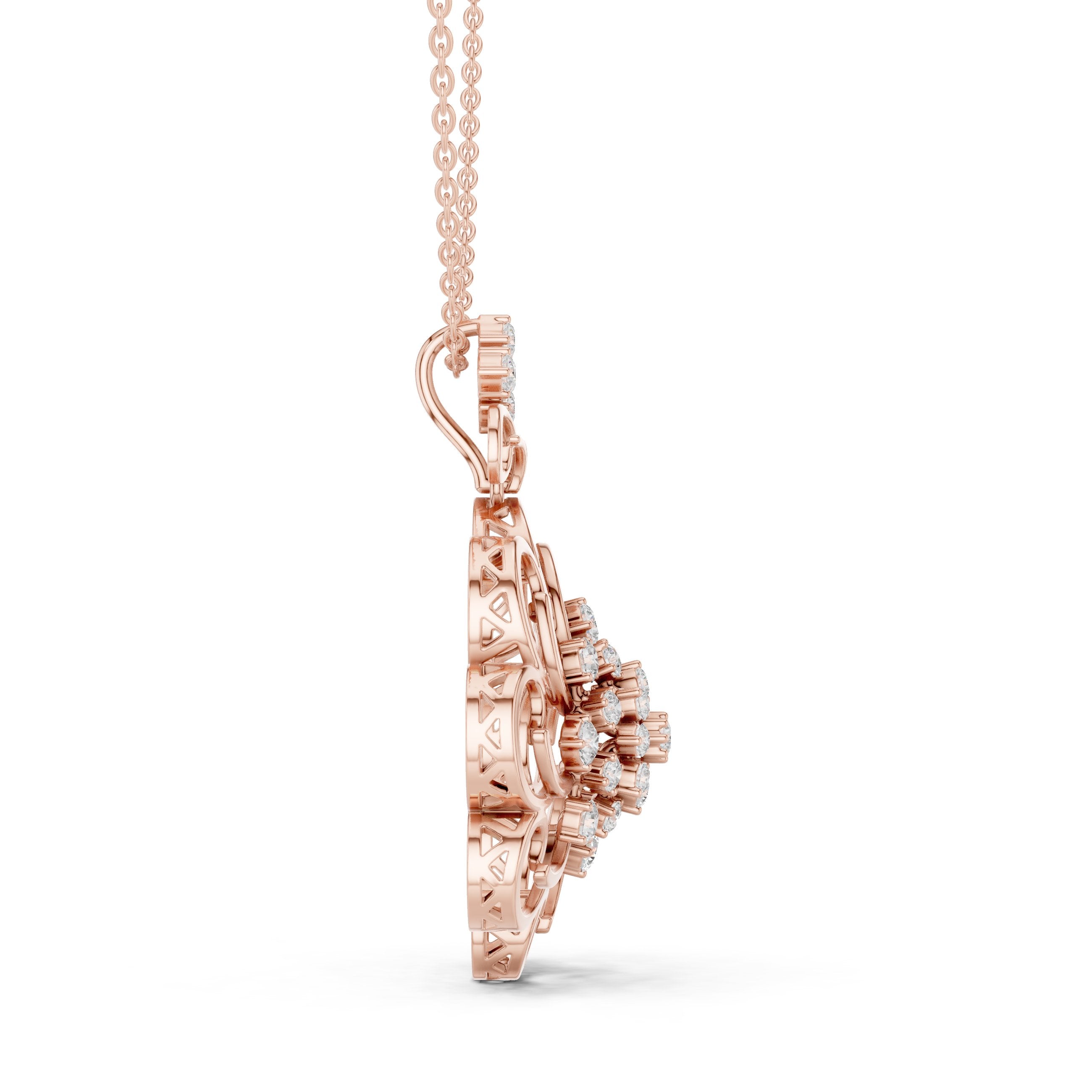 Scrollwork Floral Bloom Diamond Pendant in Rose Gold - VYKA Diamonds