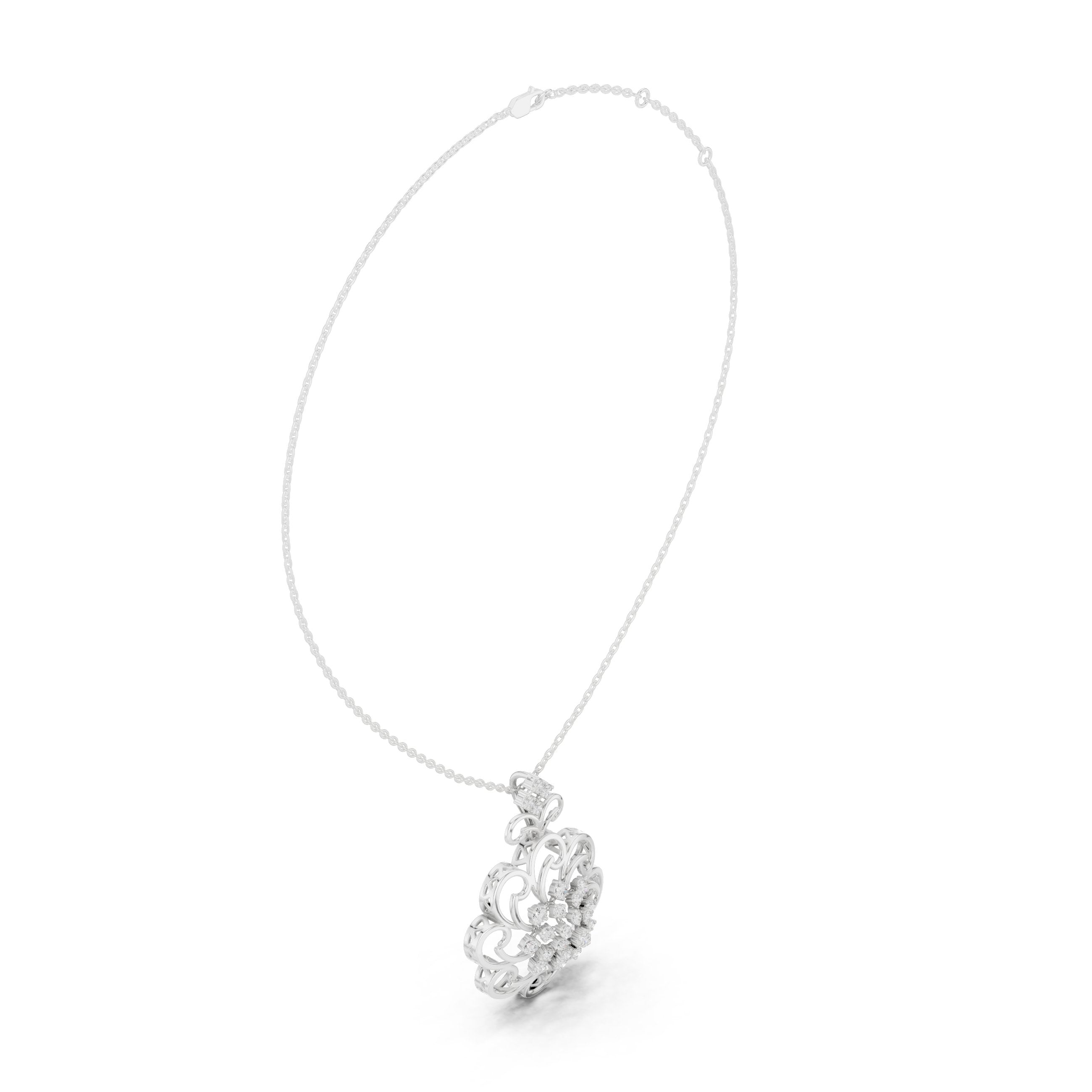 Scrollwork Floral Bloom Diamond Pendant in White Gold - VYKA Diamonds
