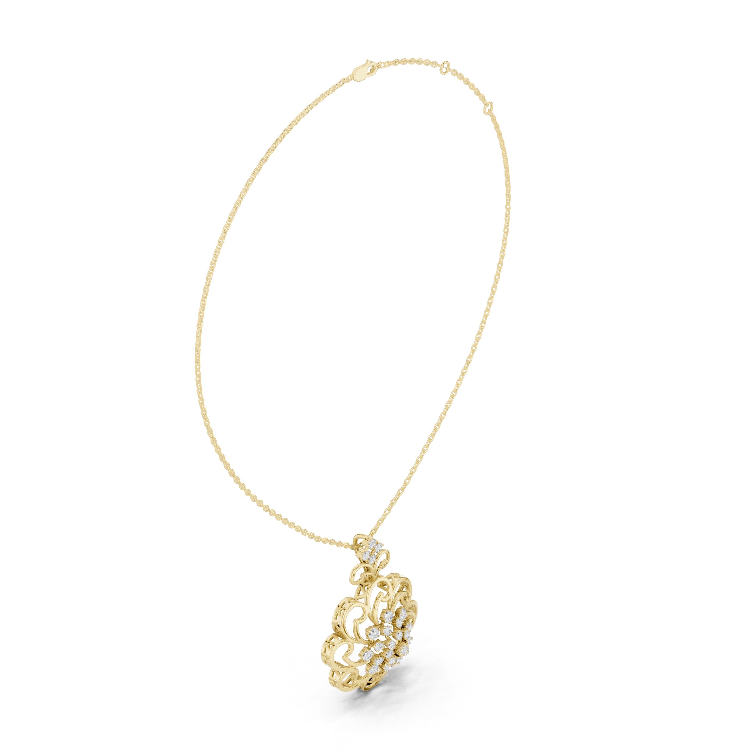 Scrollwork Floral Bloom Diamond Pendant in Yellow Gold - VYKA Diamonds
