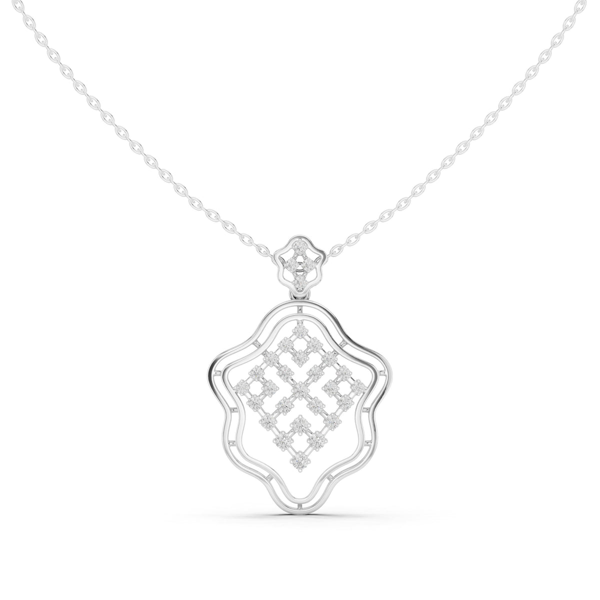 دلّاية ألماس شبكية بإطار متموّج in White Gold - VYKA Diamonds
