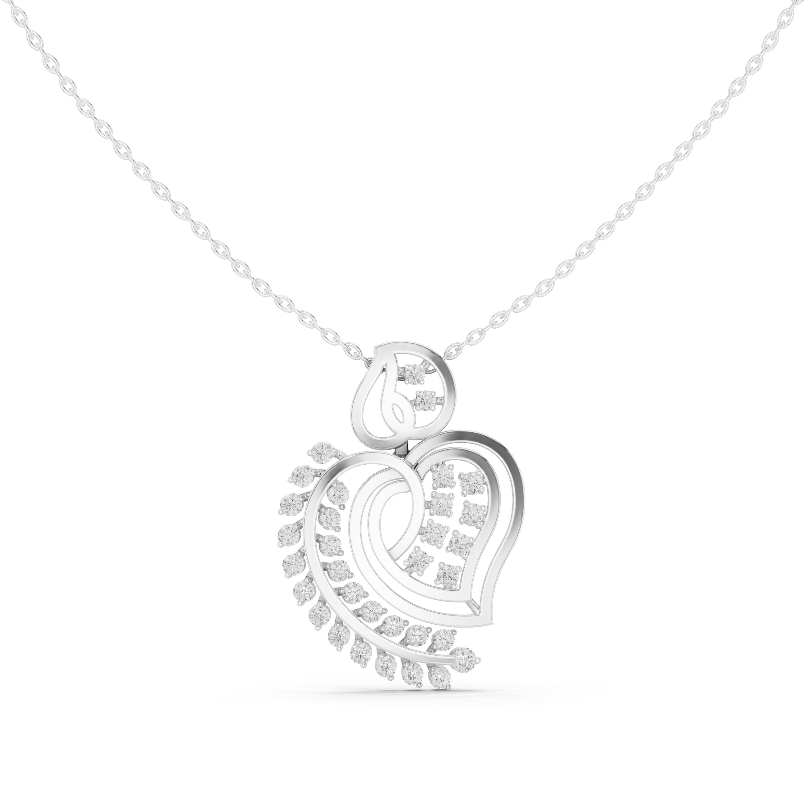 Spiral Heart Fringe Diamond Pendant in White Gold - VYKA Diamonds