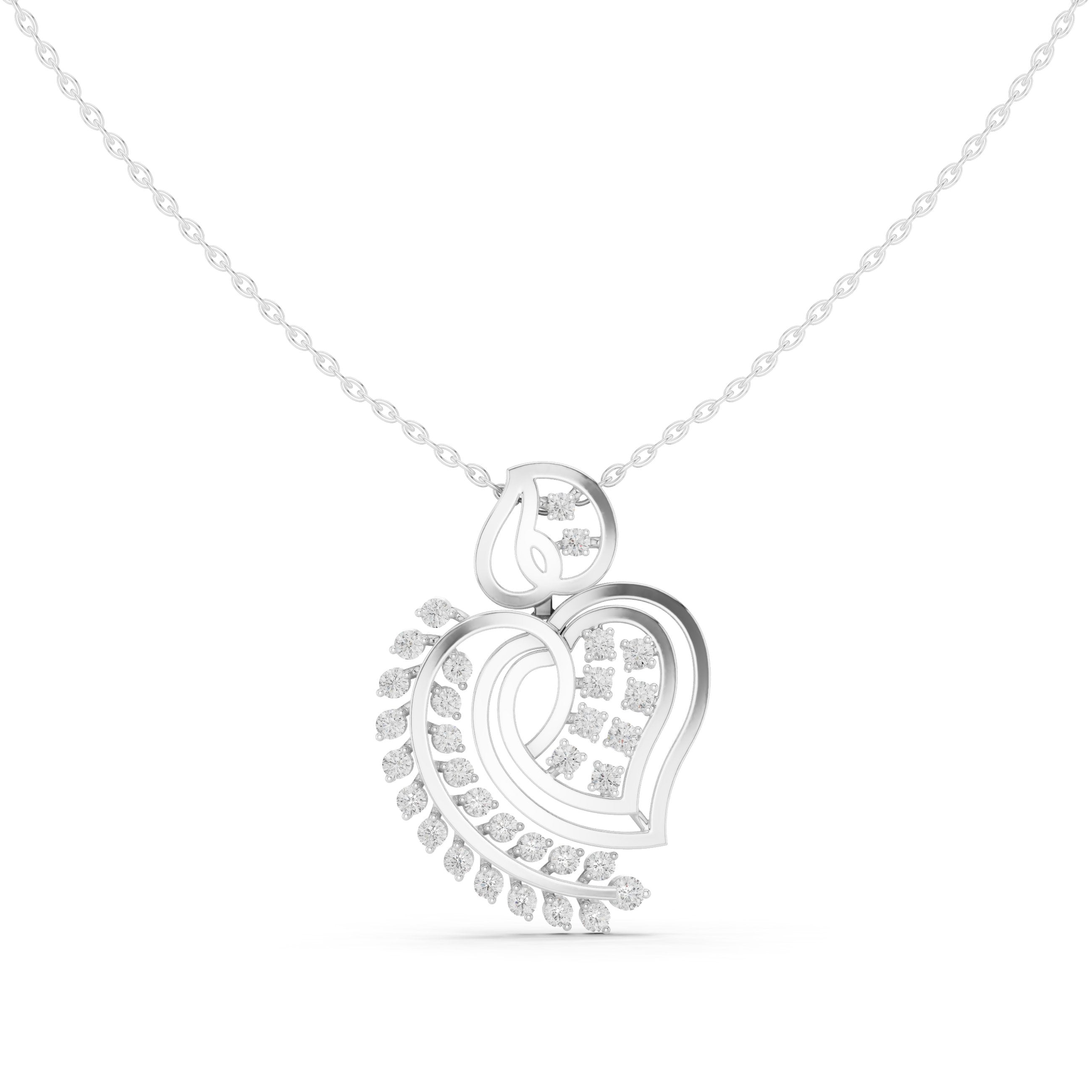 Spiral Heart Fringe Diamond Pendant in White Gold - VYKA Diamonds