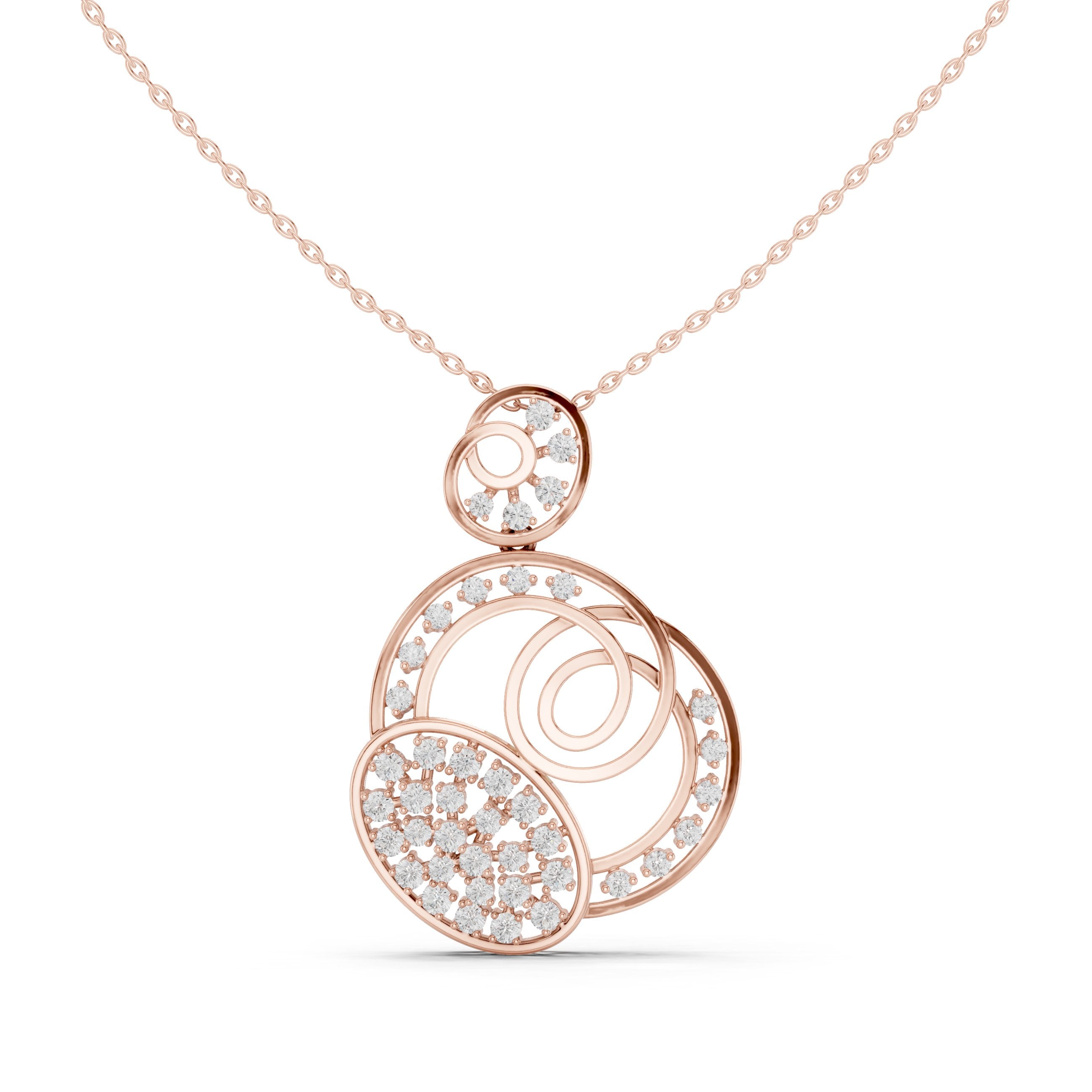 Triple Circle Cluster Diamond Pendant in Rose Gold - VYKA Diamonds