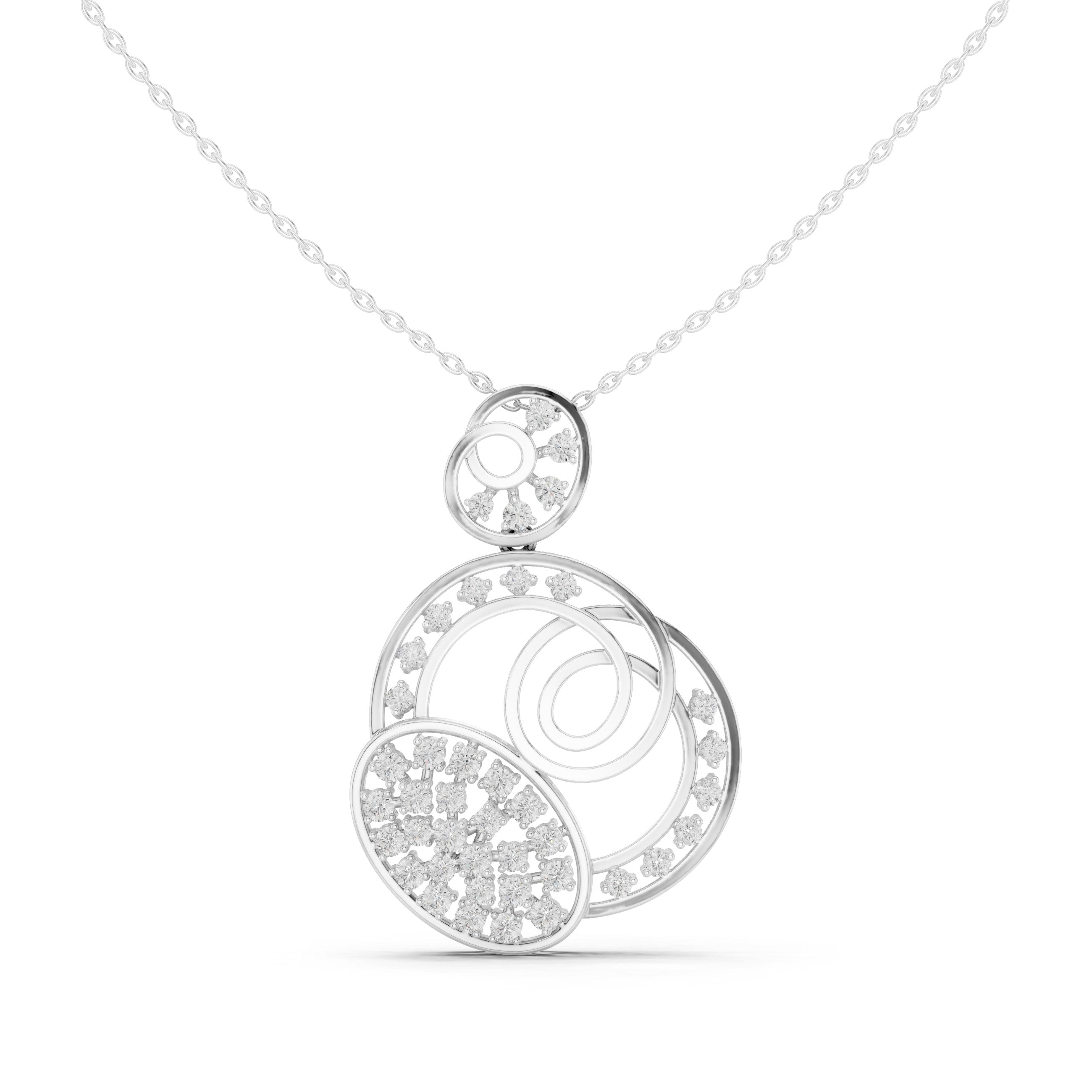 Triple Circle Cluster Diamond Pendant in White Gold - VYKA Diamonds