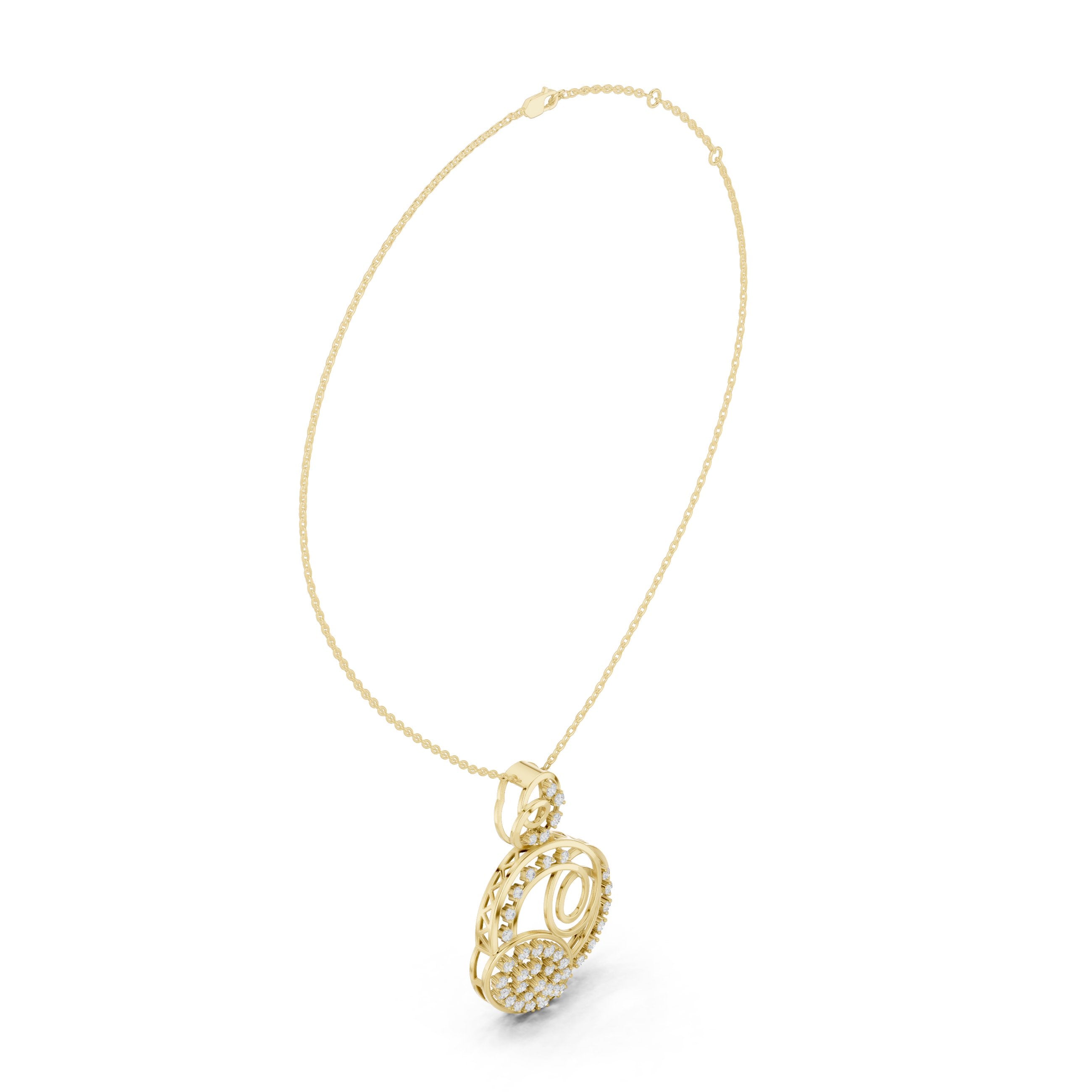 Triple Circle Cluster Diamond Pendant in Yellow Gold - VYKA Diamonds