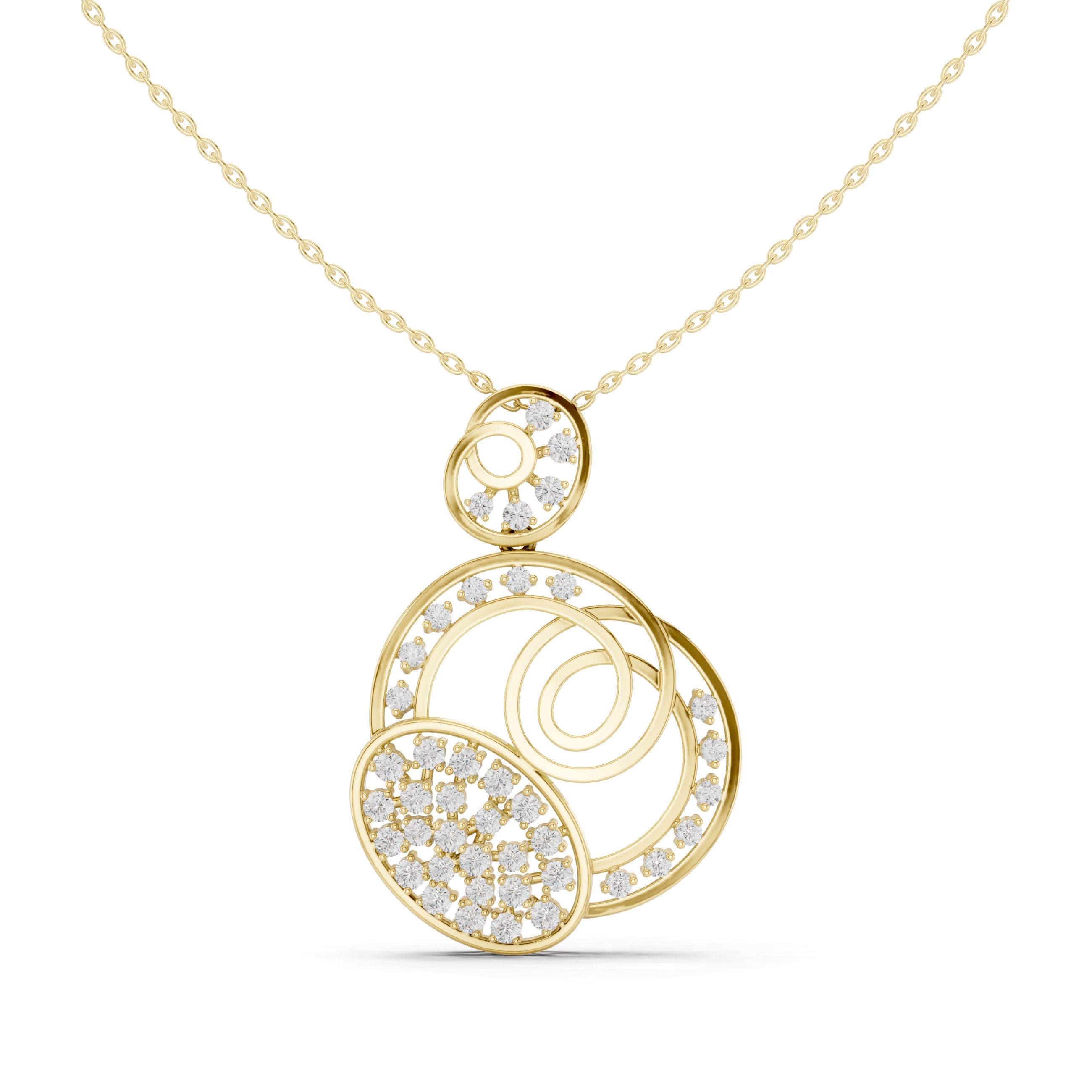 Triple Circle Cluster Diamond Pendant in Yellow Gold - VYKA Diamonds