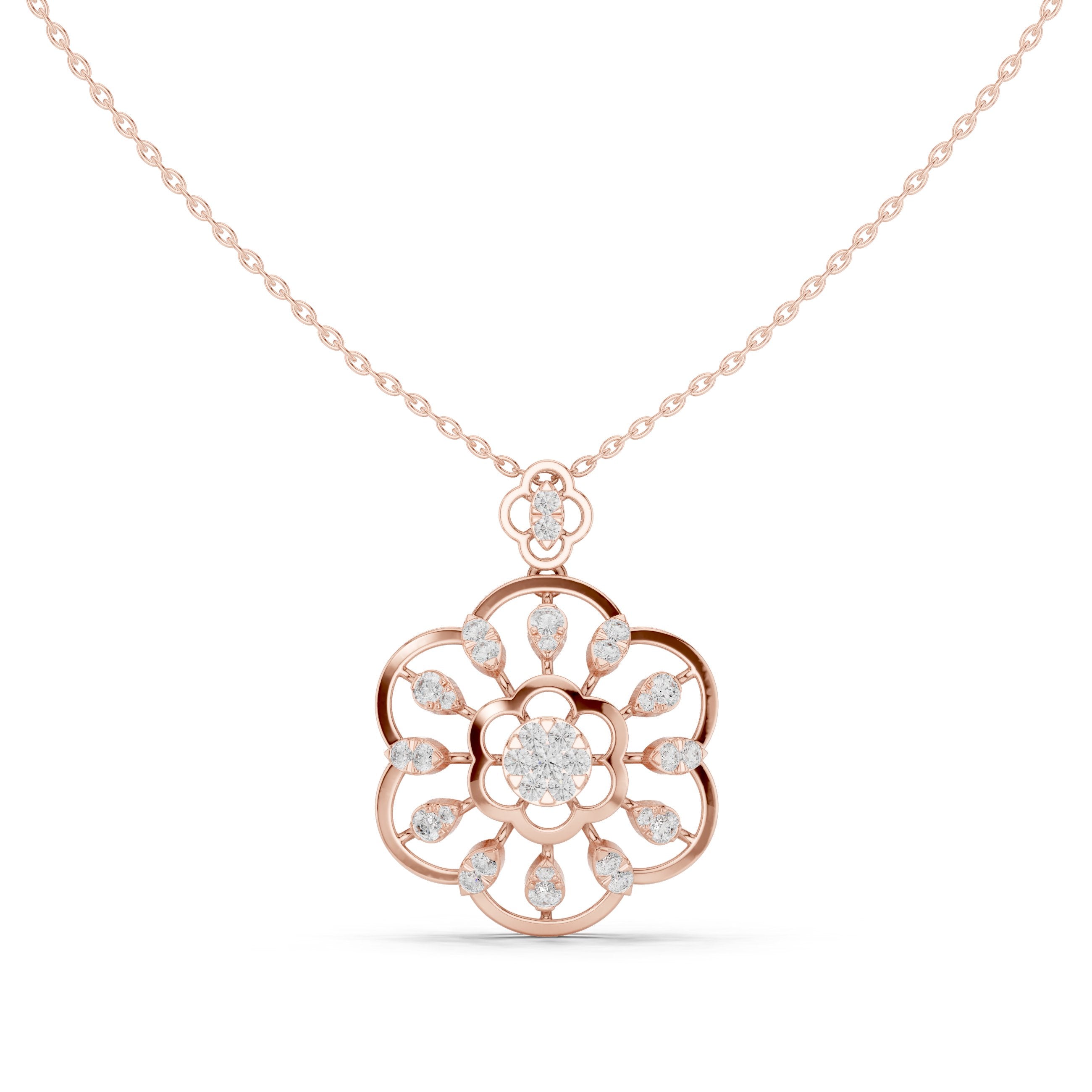 Eight-Petal Marquise Bloom Diamond Pendant in Rose Gold - VYKA Diamonds