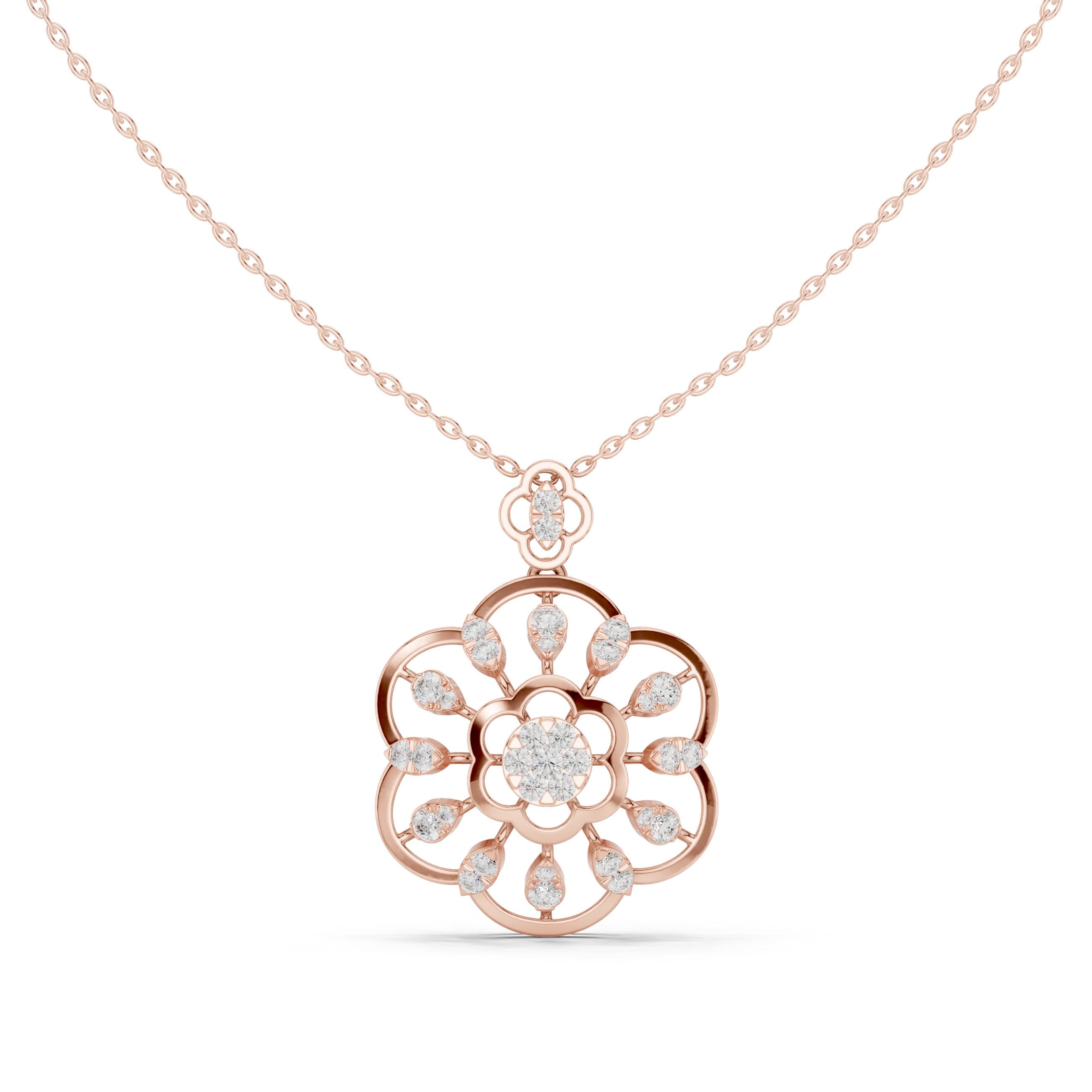 Eight-Petal Marquise Bloom Diamond Pendant in Rose Gold - VYKA Diamonds