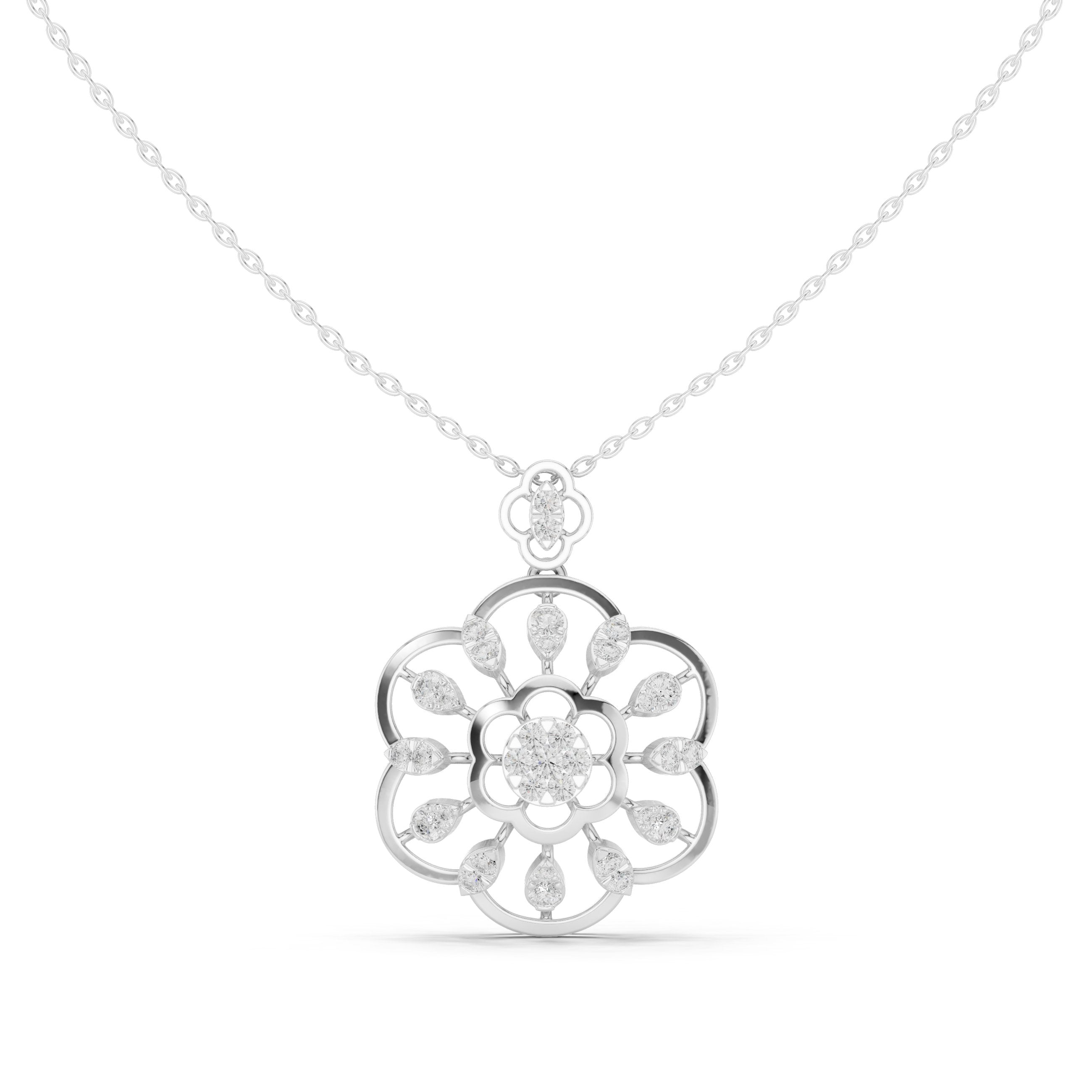 Eight-Petal Marquise Bloom Diamond Pendant in White Gold - VYKA Diamonds