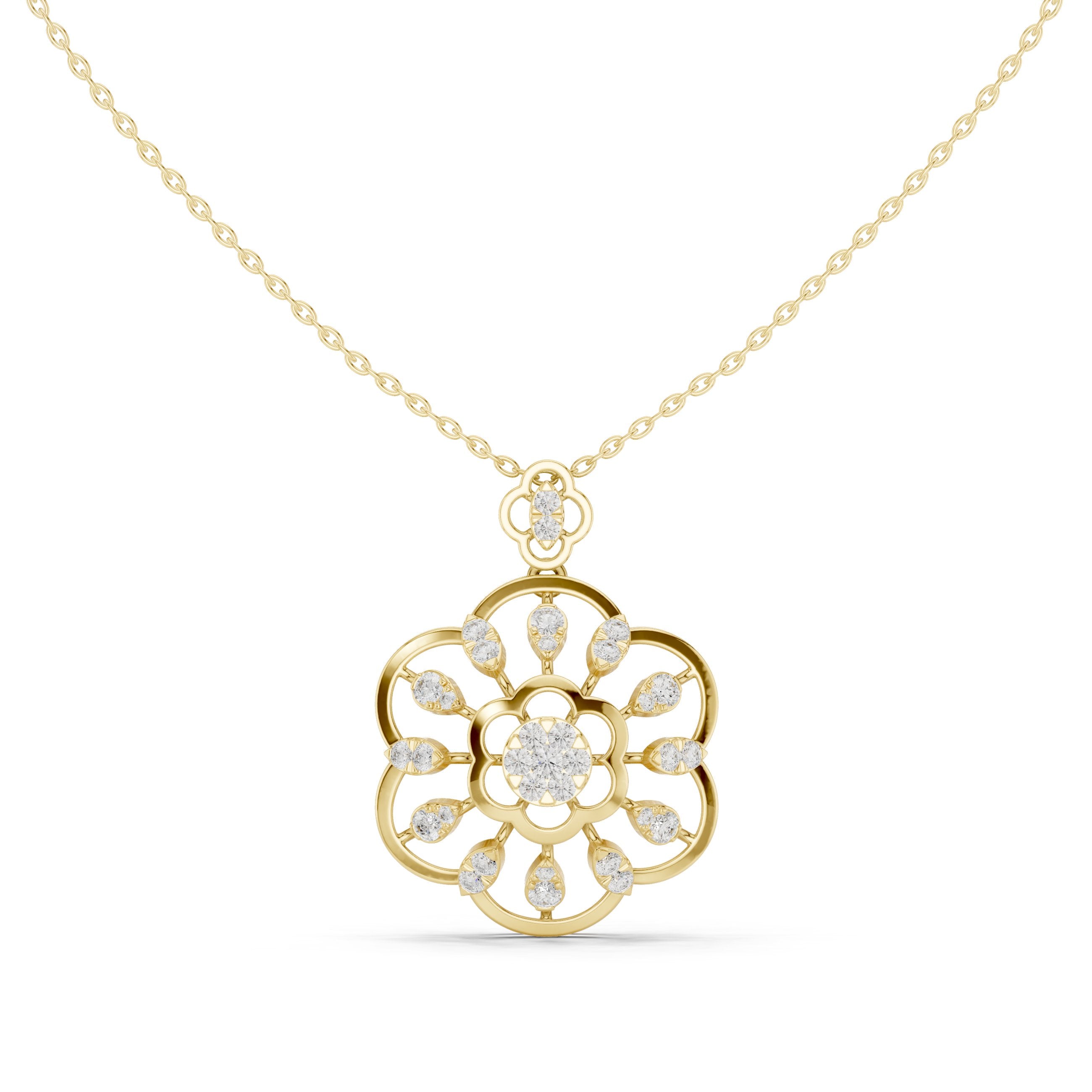 Eight-Petal Marquise Bloom Diamond Pendant in Yellow Gold - VYKA Diamonds