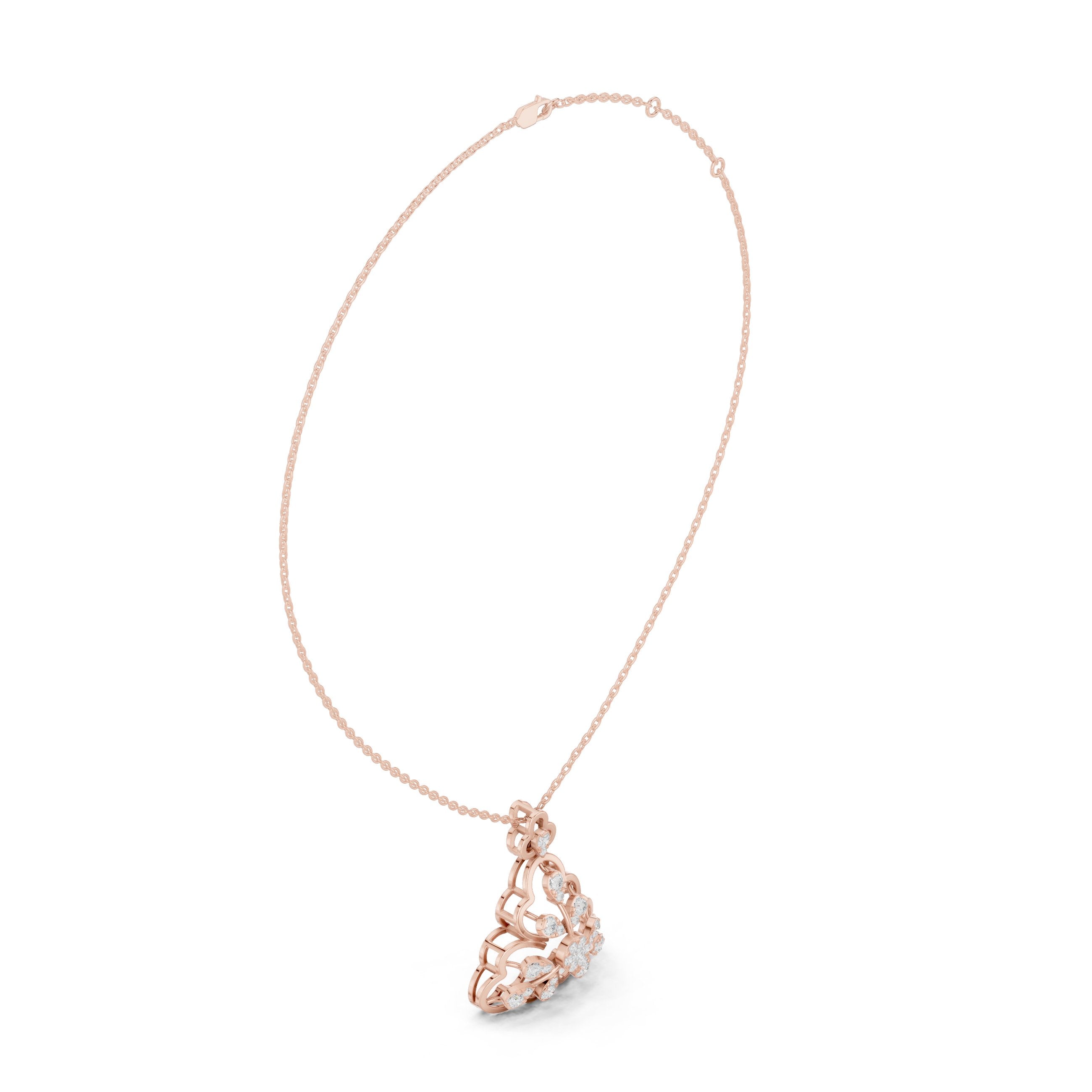 Trefoil Arch Floral Diamond Pendant in Rose Gold - VYKA Diamonds