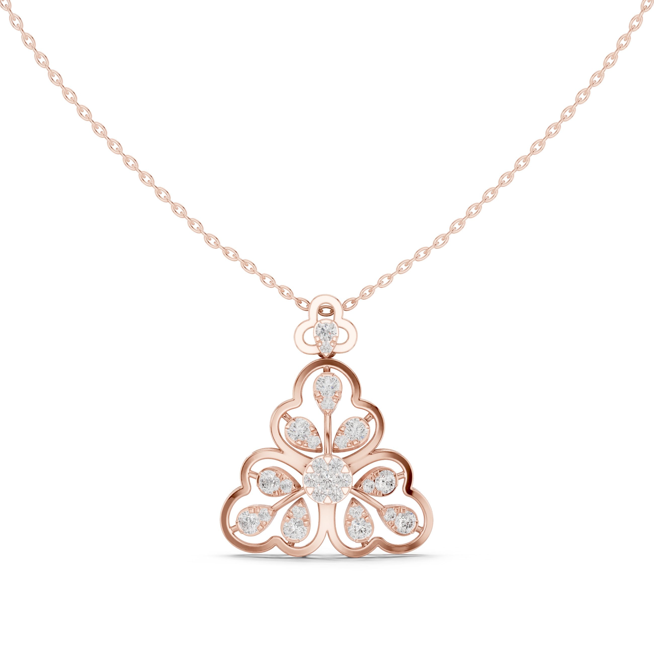 Trefoil Arch Floral Diamond Pendant in Rose Gold - VYKA Diamonds