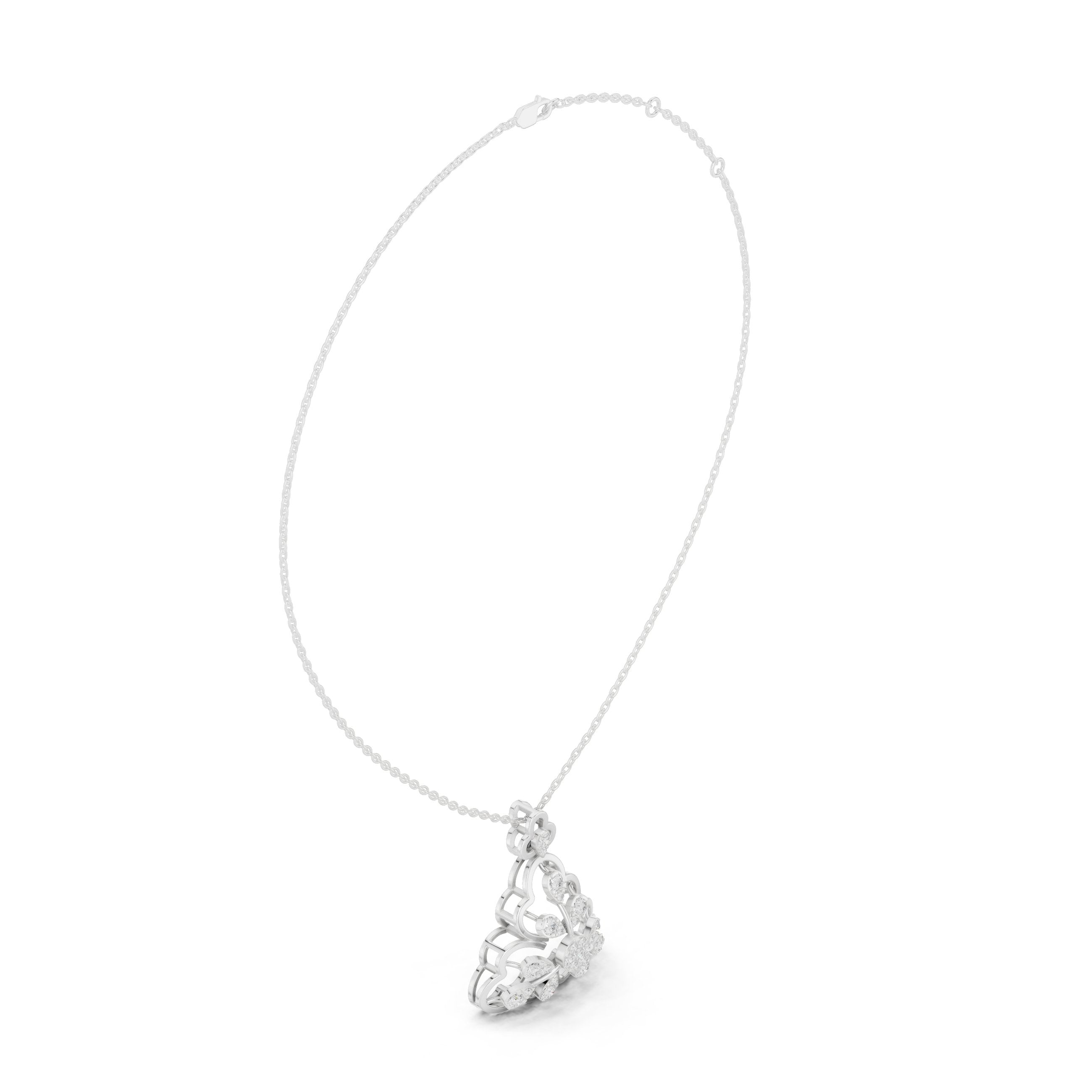 Trefoil Arch Floral Diamond Pendant in White Gold - VYKA Diamonds