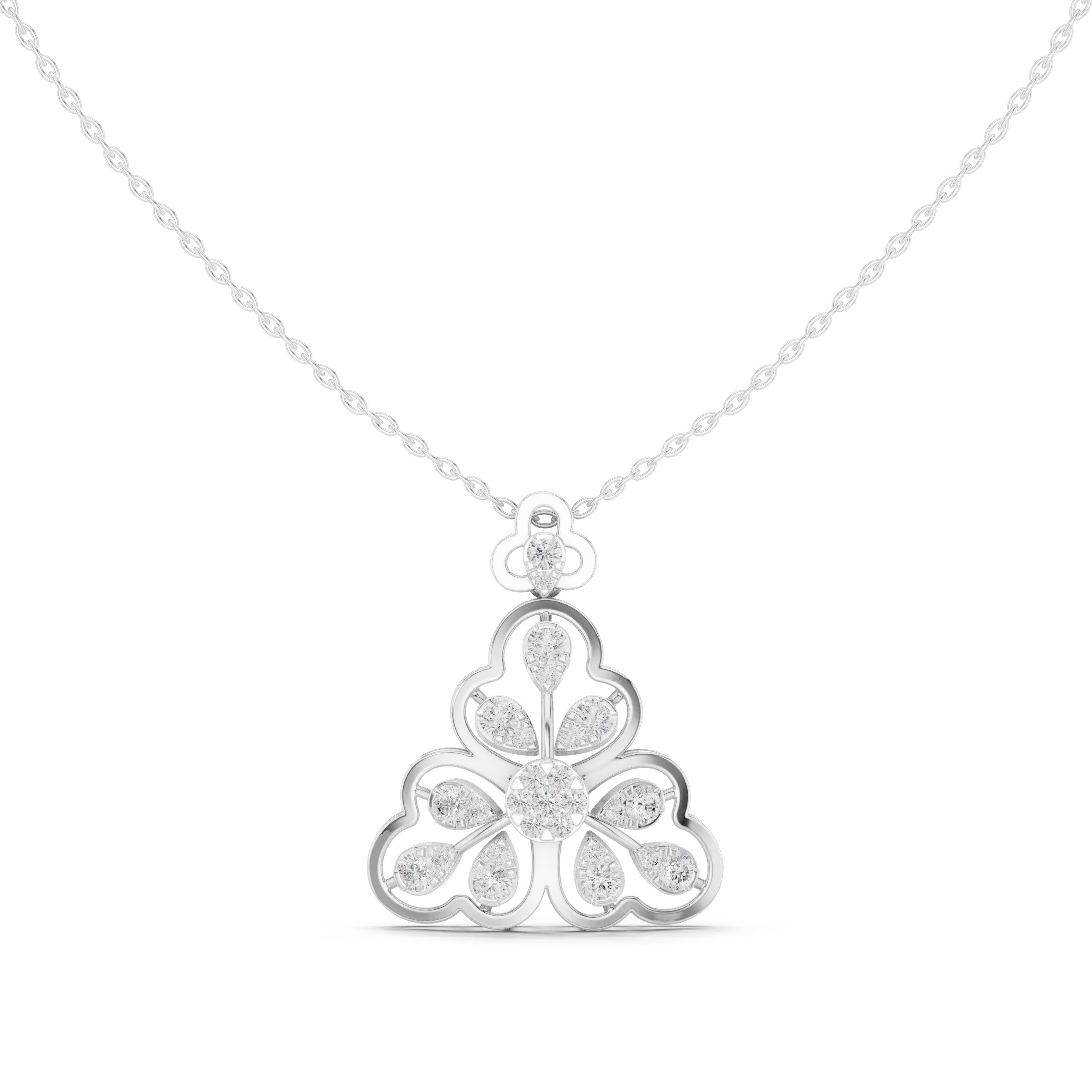 Trefoil Arch Floral Diamond Pendant in White Gold - VYKA Diamonds