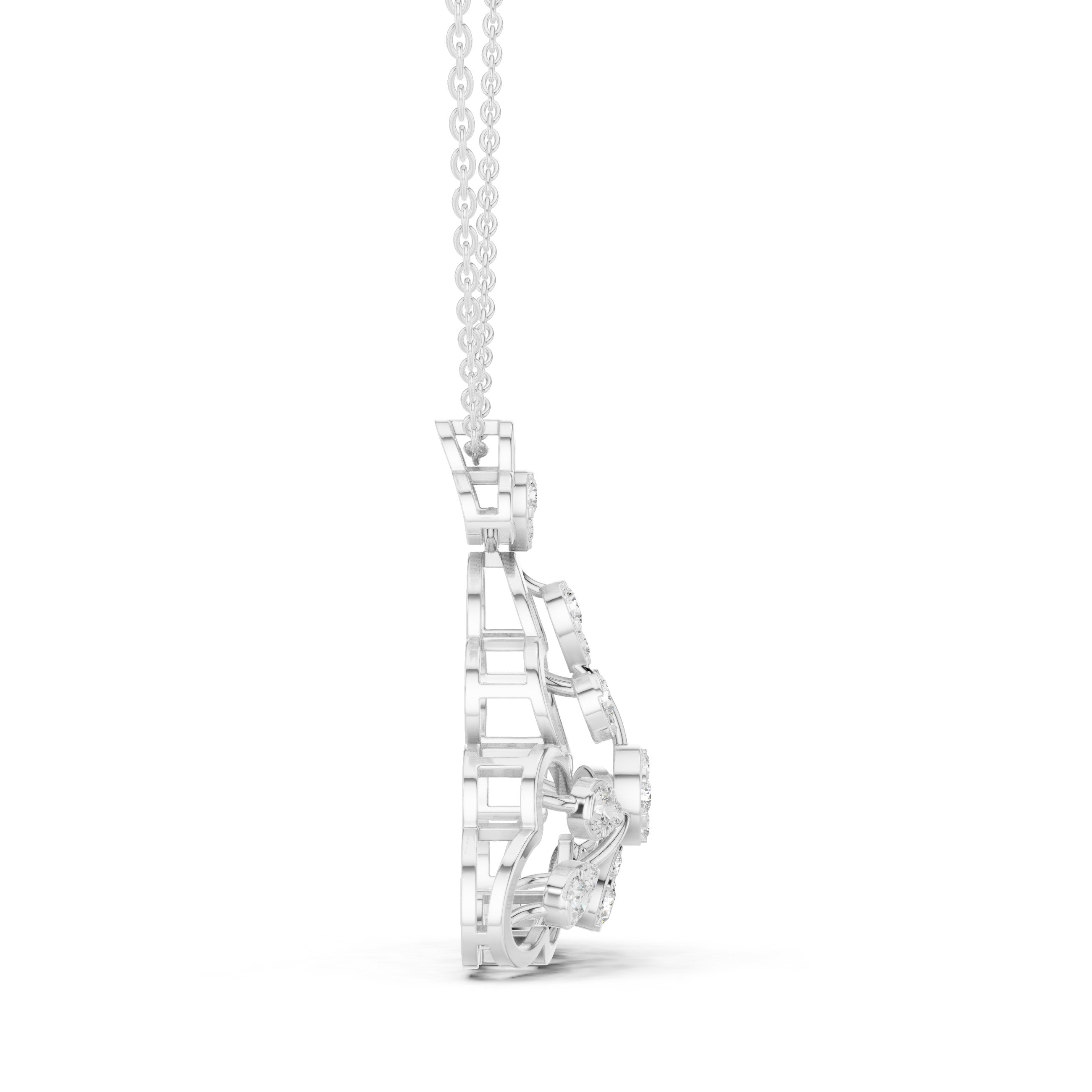 Trefoil Arch Floral Diamond Pendant in White Gold - VYKA Diamonds