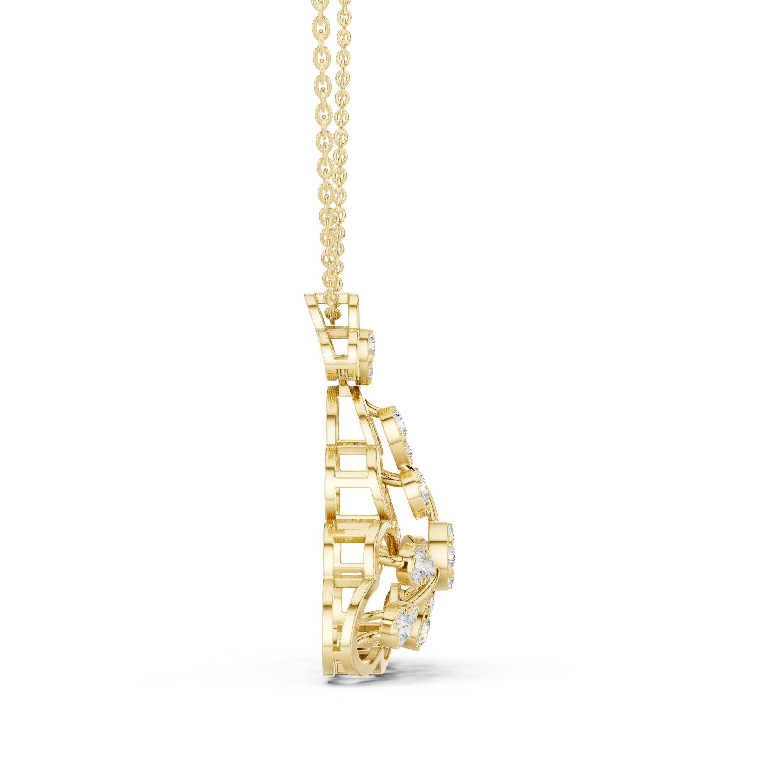 Trefoil Arch Floral Diamond Pendant in Yellow Gold - VYKA Diamonds