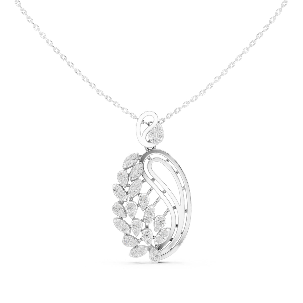 دلّاية بتجمّع ألماس على شكل ورقة بيزلي in White Gold - VYKA Diamonds