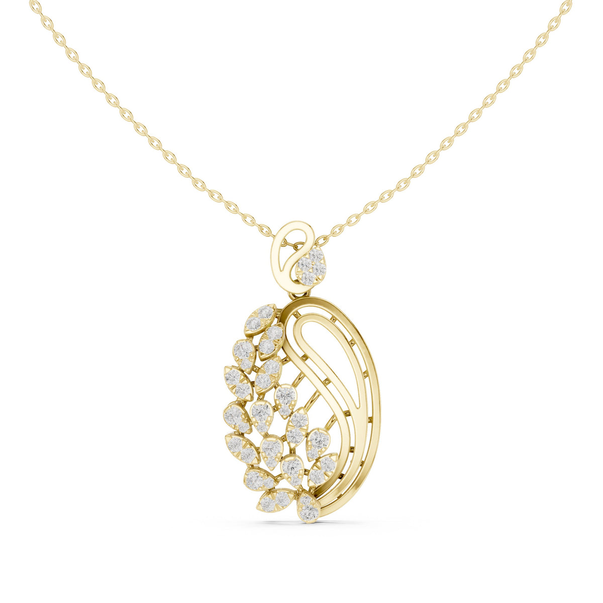 دلّاية بتجمّع ألماس على شكل ورقة بيزلي in Yellow Gold - VYKA Diamonds