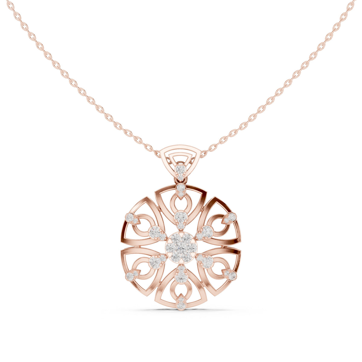 دلّاية ألماس على شكل زهرة دائرية مفرّغة in Rose Gold - VYKA Diamonds