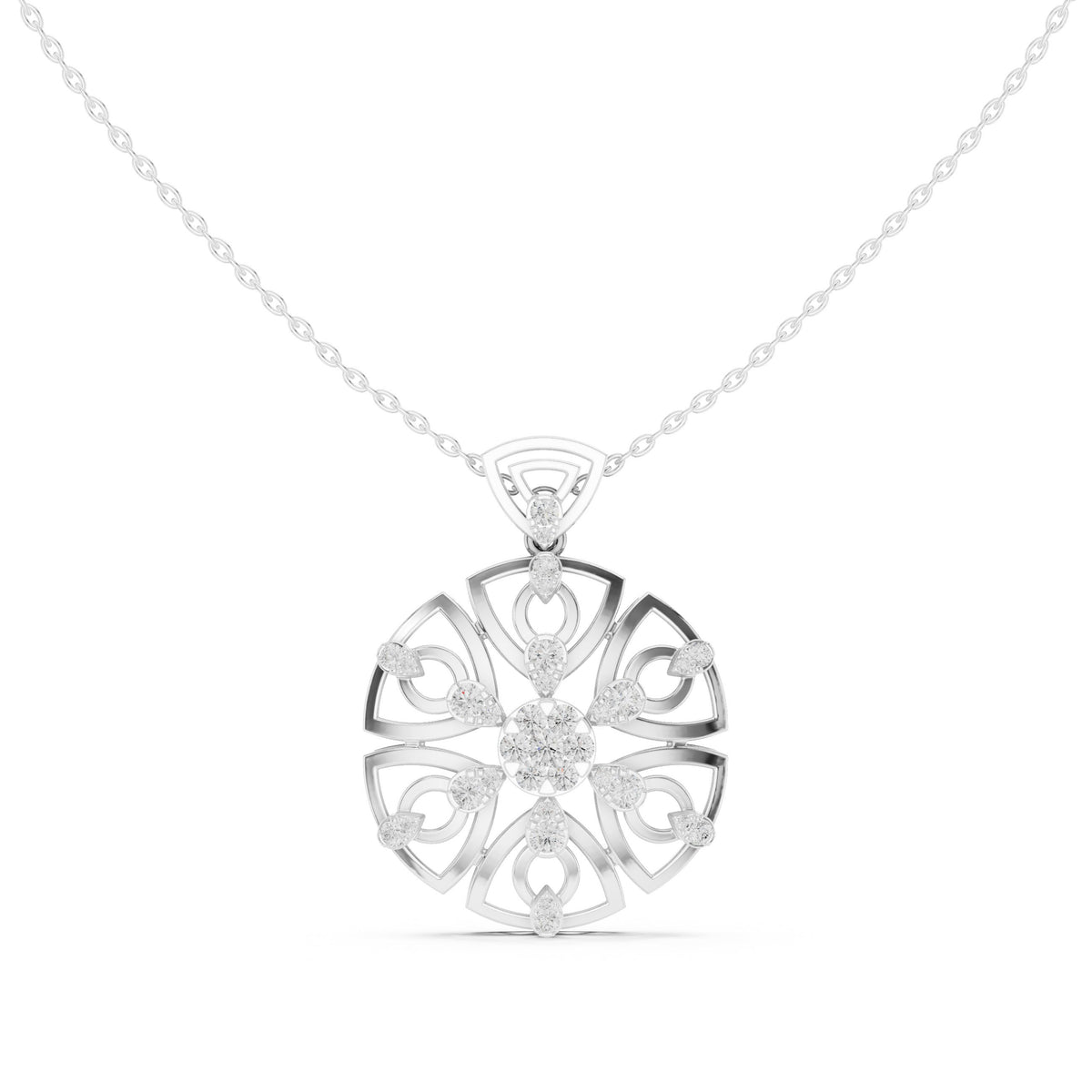 دلّاية ألماس على شكل زهرة دائرية مفرّغة in White Gold - VYKA Diamonds