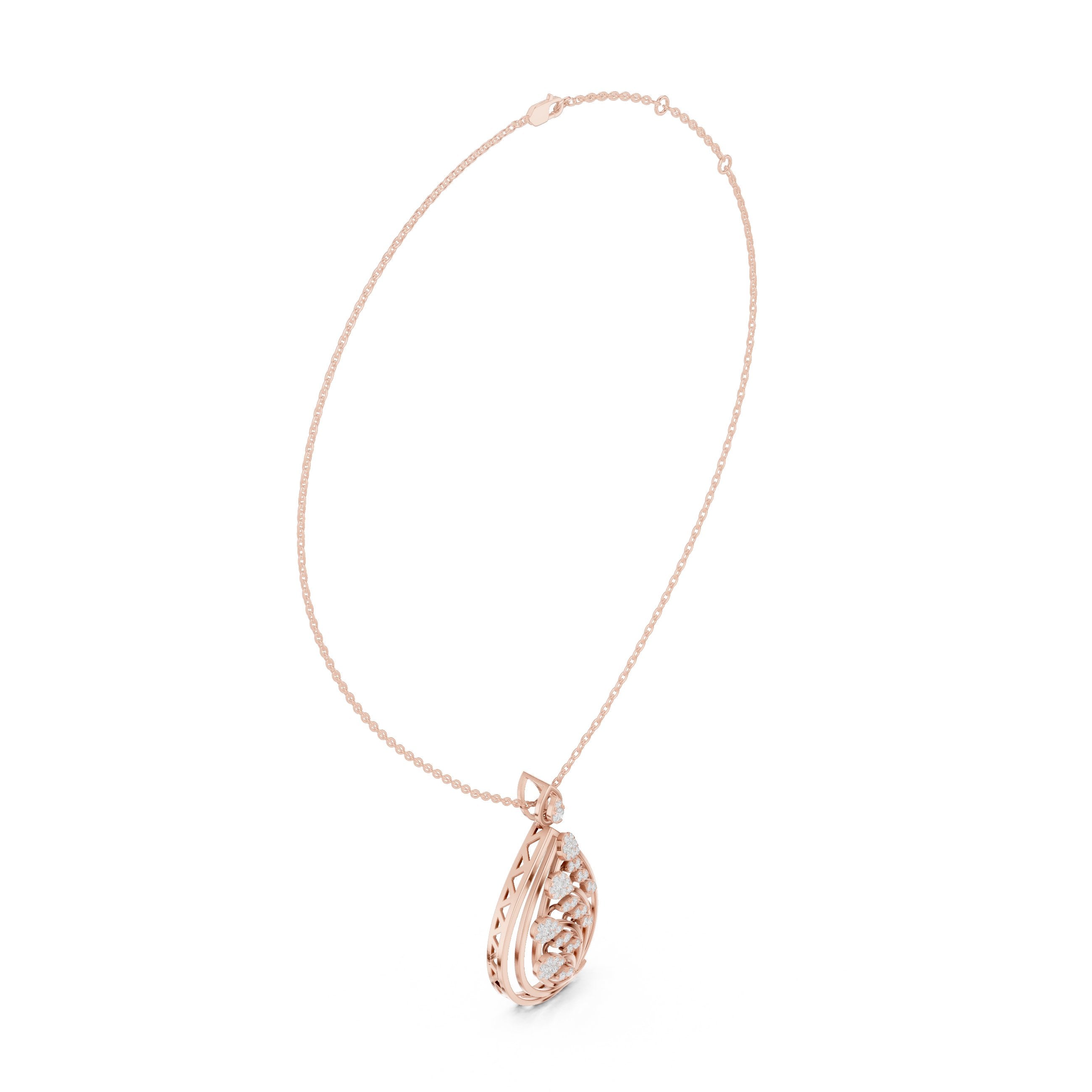 Botanical Teardrop Diamond Pendant in Rose Gold - VYKA Diamonds