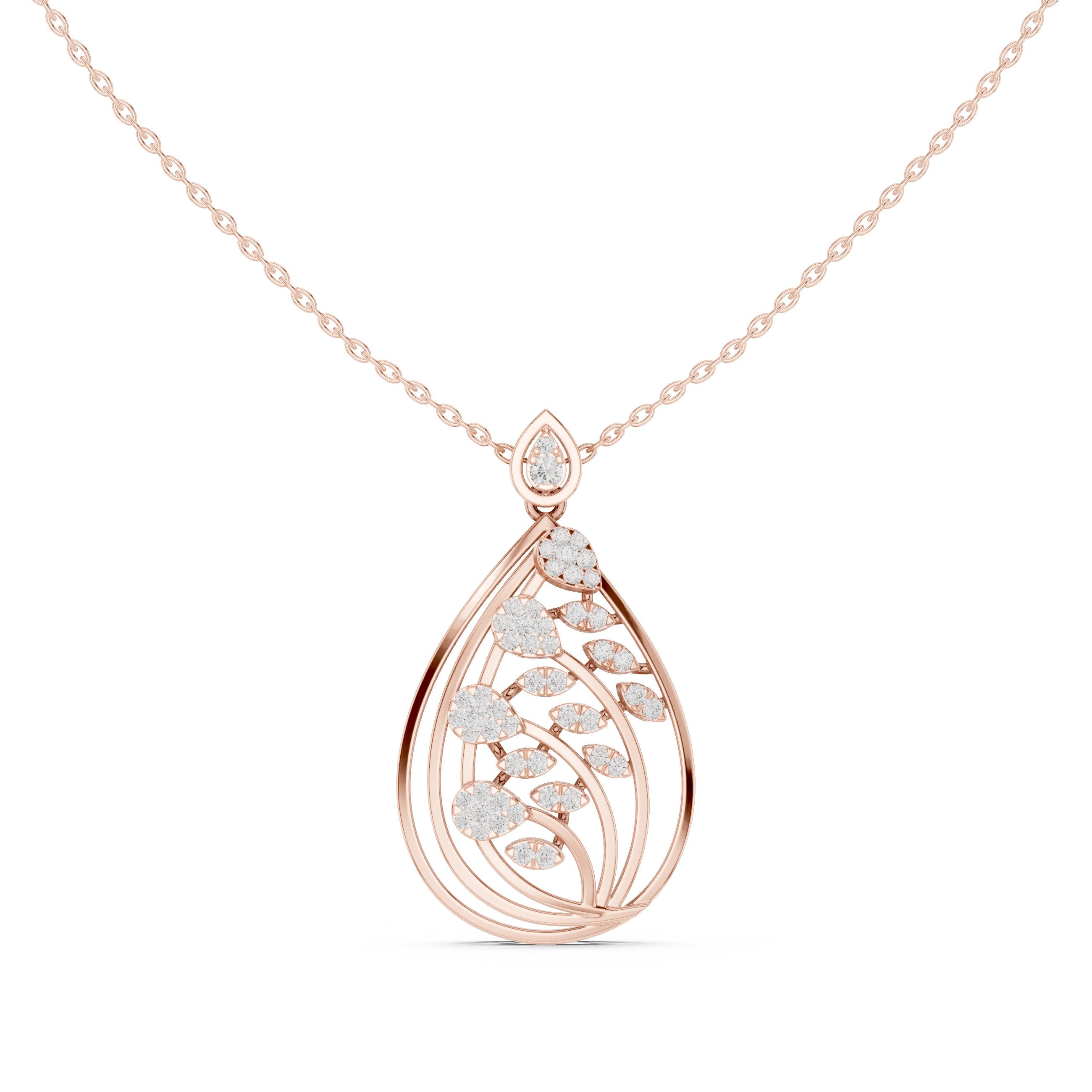 Botanical Teardrop Diamond Pendant in Rose Gold - VYKA Diamonds