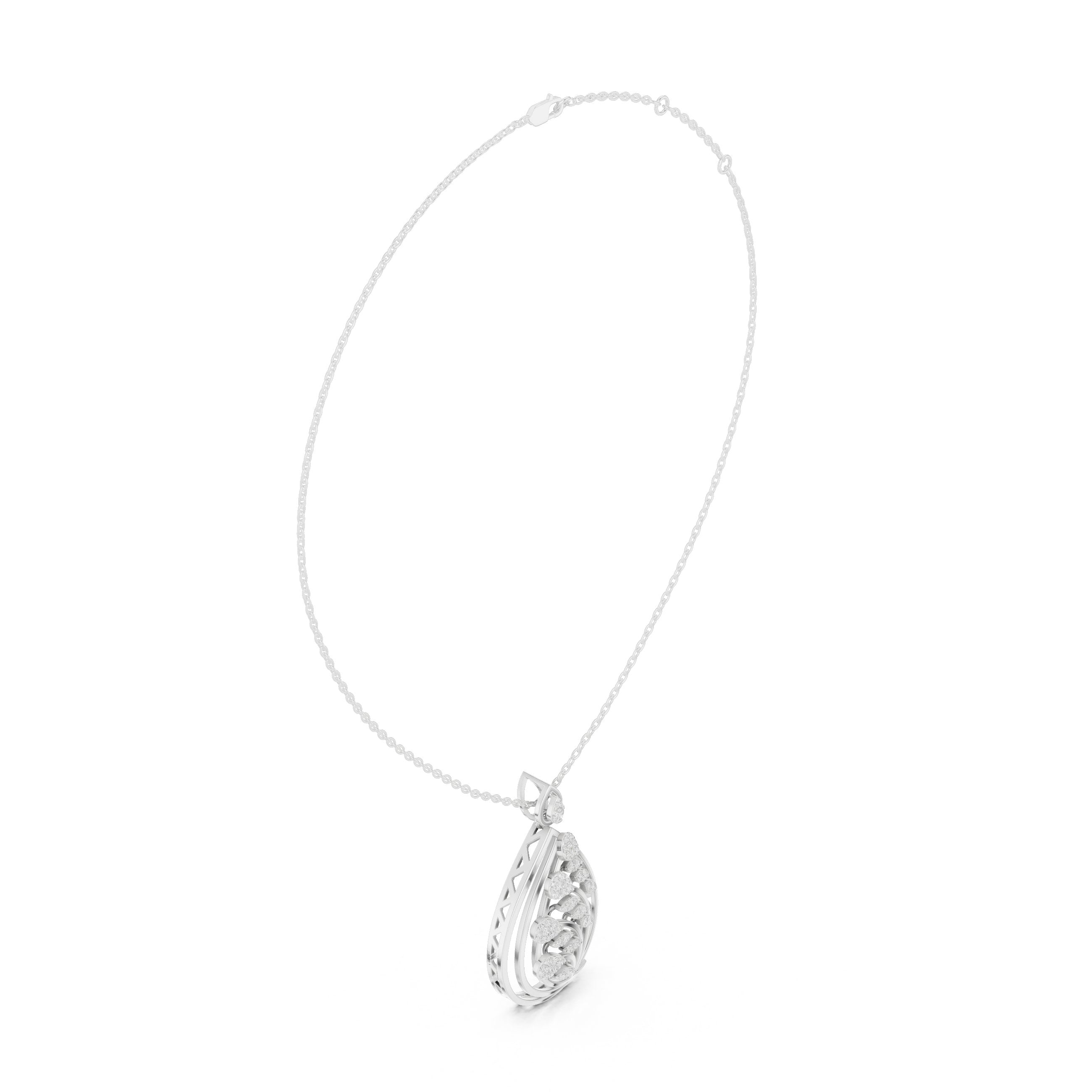 Botanical Teardrop Diamond Pendant in White Gold - VYKA Diamonds