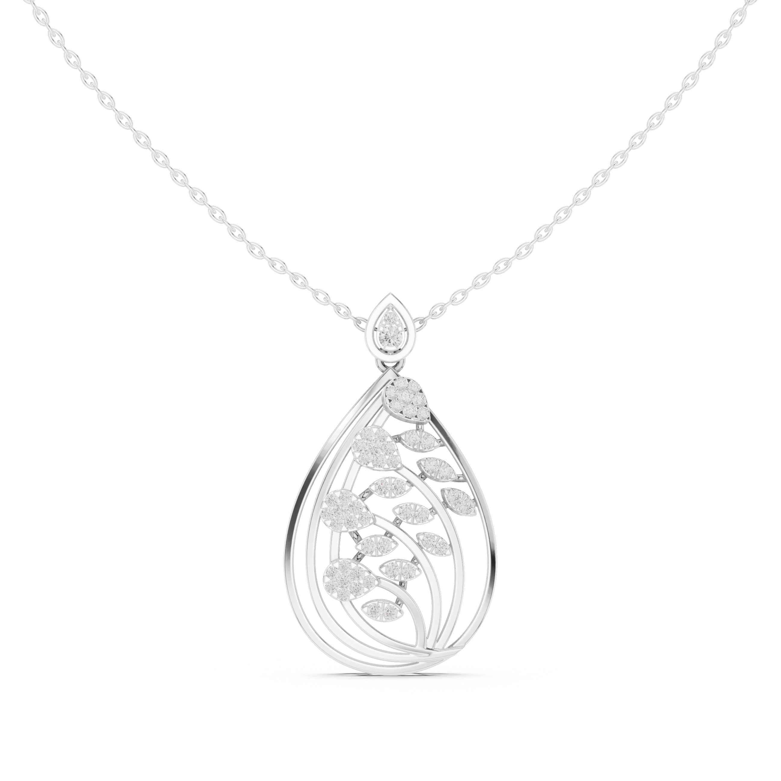 Botanical Teardrop Diamond Pendant in White Gold - VYKA Diamonds