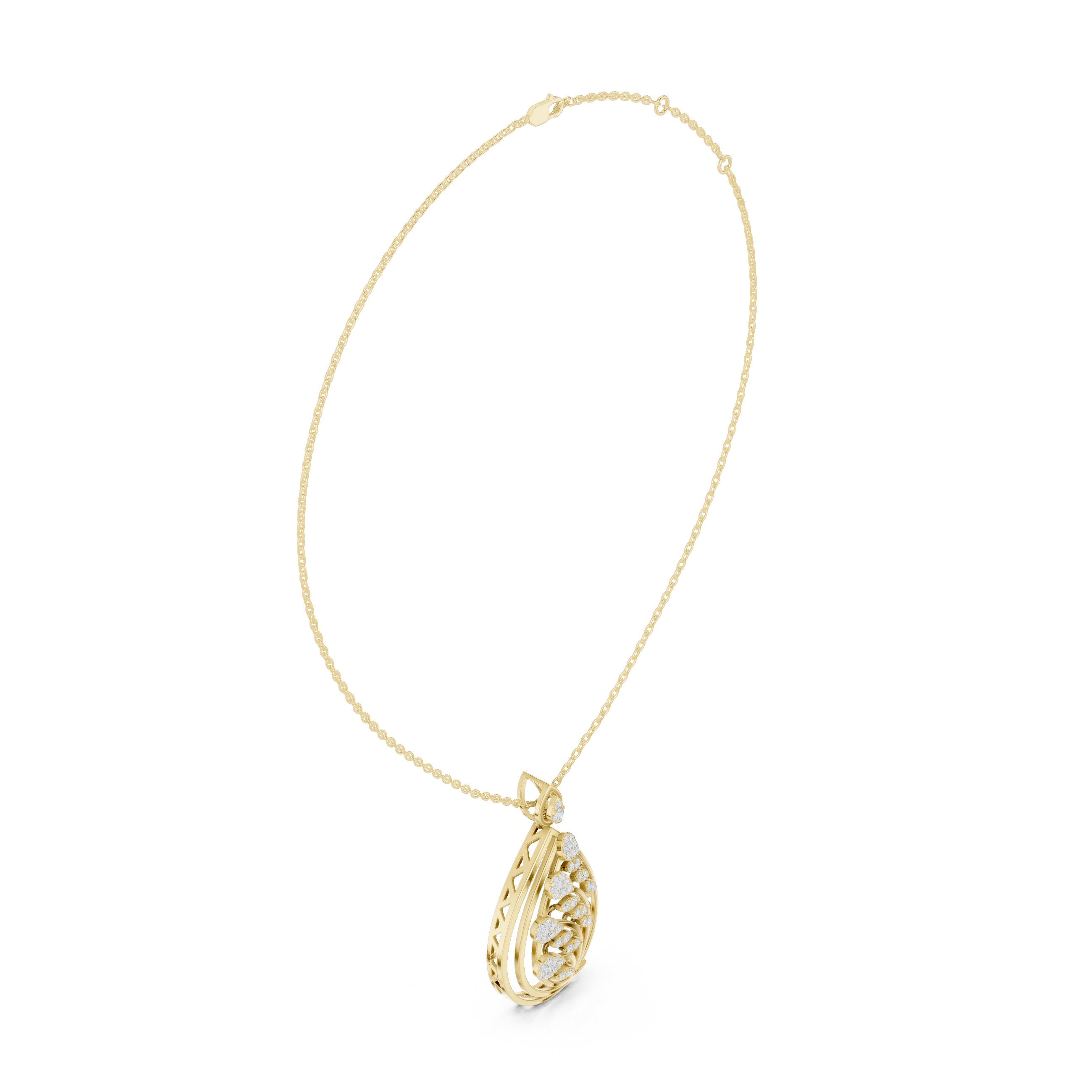 Botanical Teardrop Diamond Pendant in Yellow Gold - VYKA Diamonds
