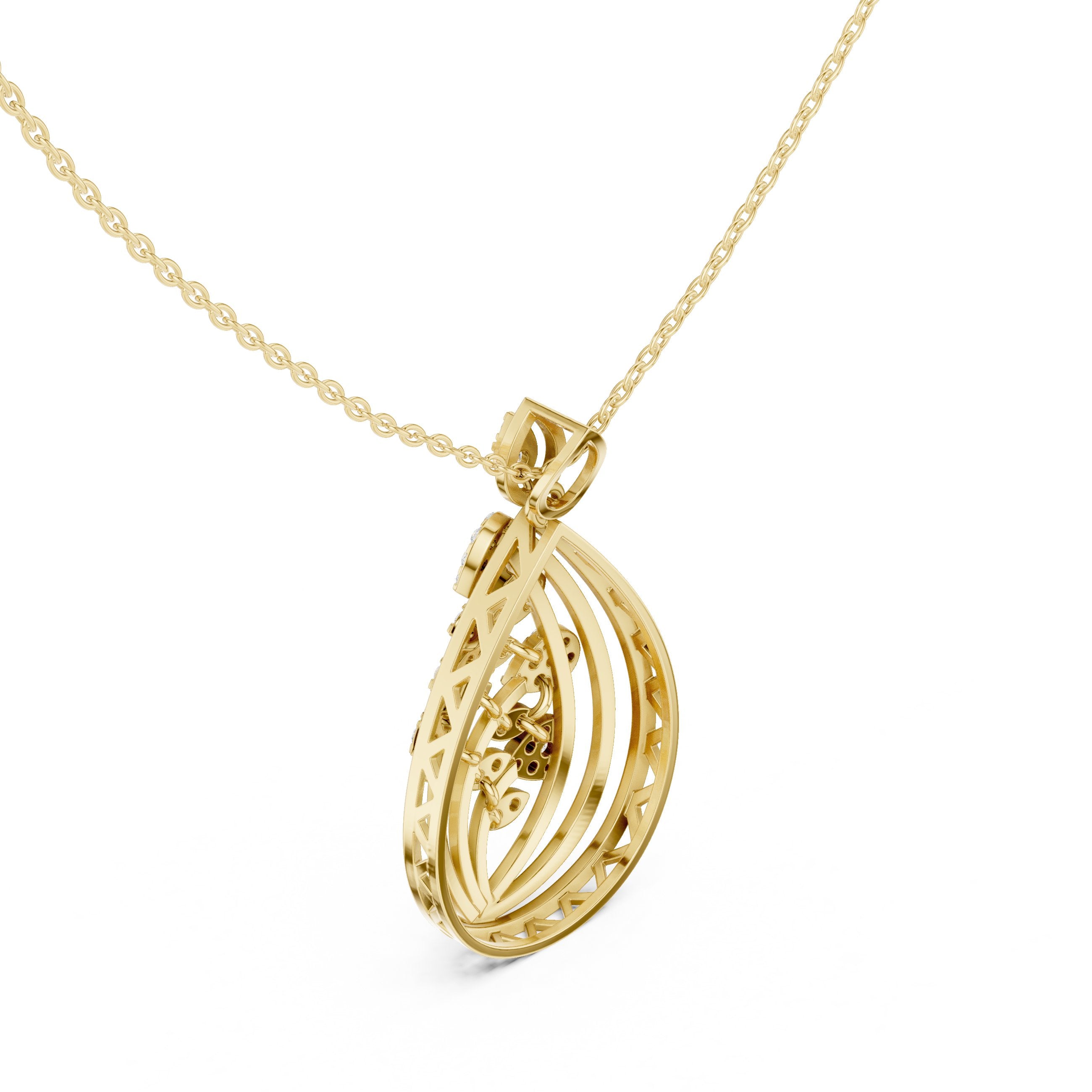 Botanical Teardrop Diamond Pendant in Yellow Gold - VYKA Diamonds