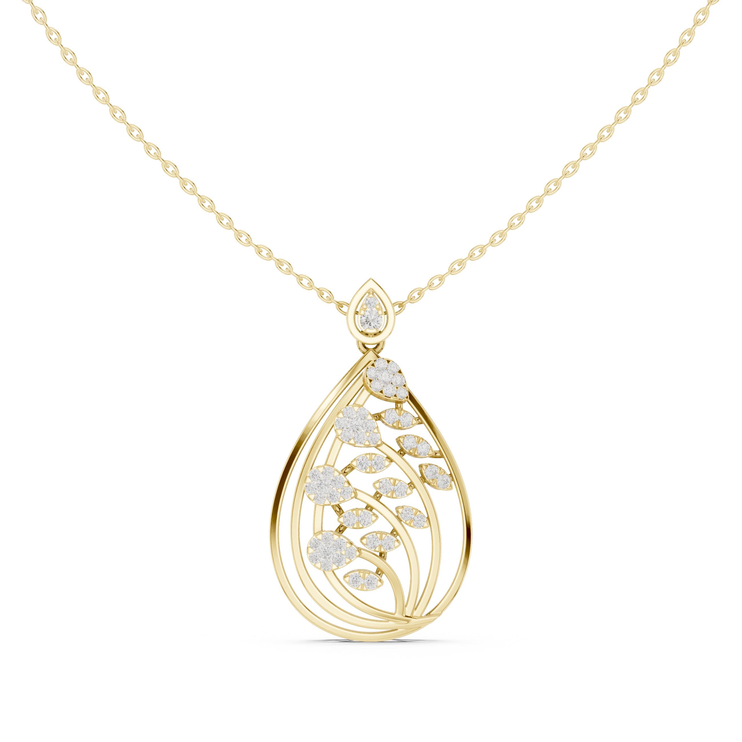 Botanical Teardrop Diamond Pendant in Yellow Gold - VYKA Diamonds