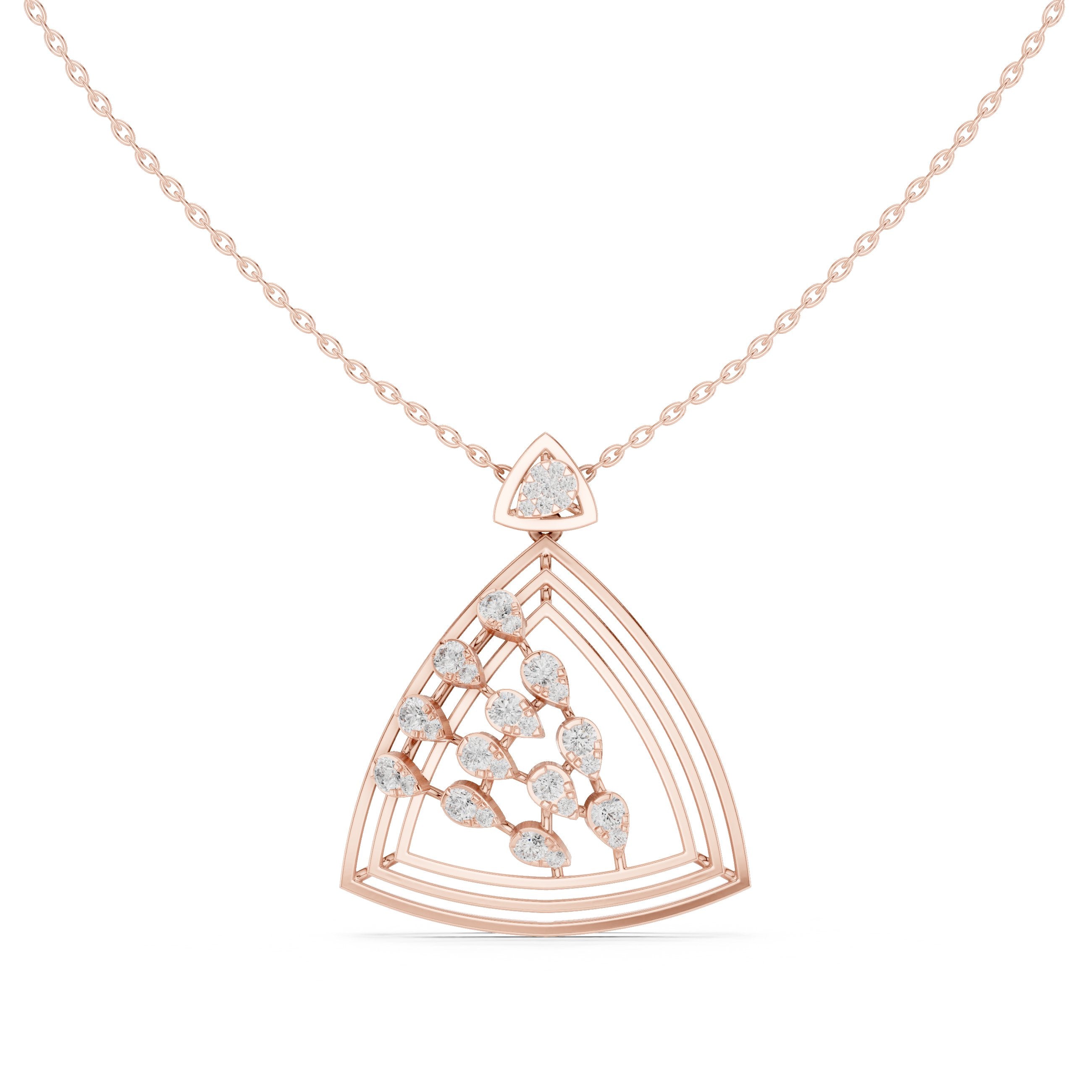 Triangular Botanical Diamond Pendant in Rose Gold - VYKA Diamonds