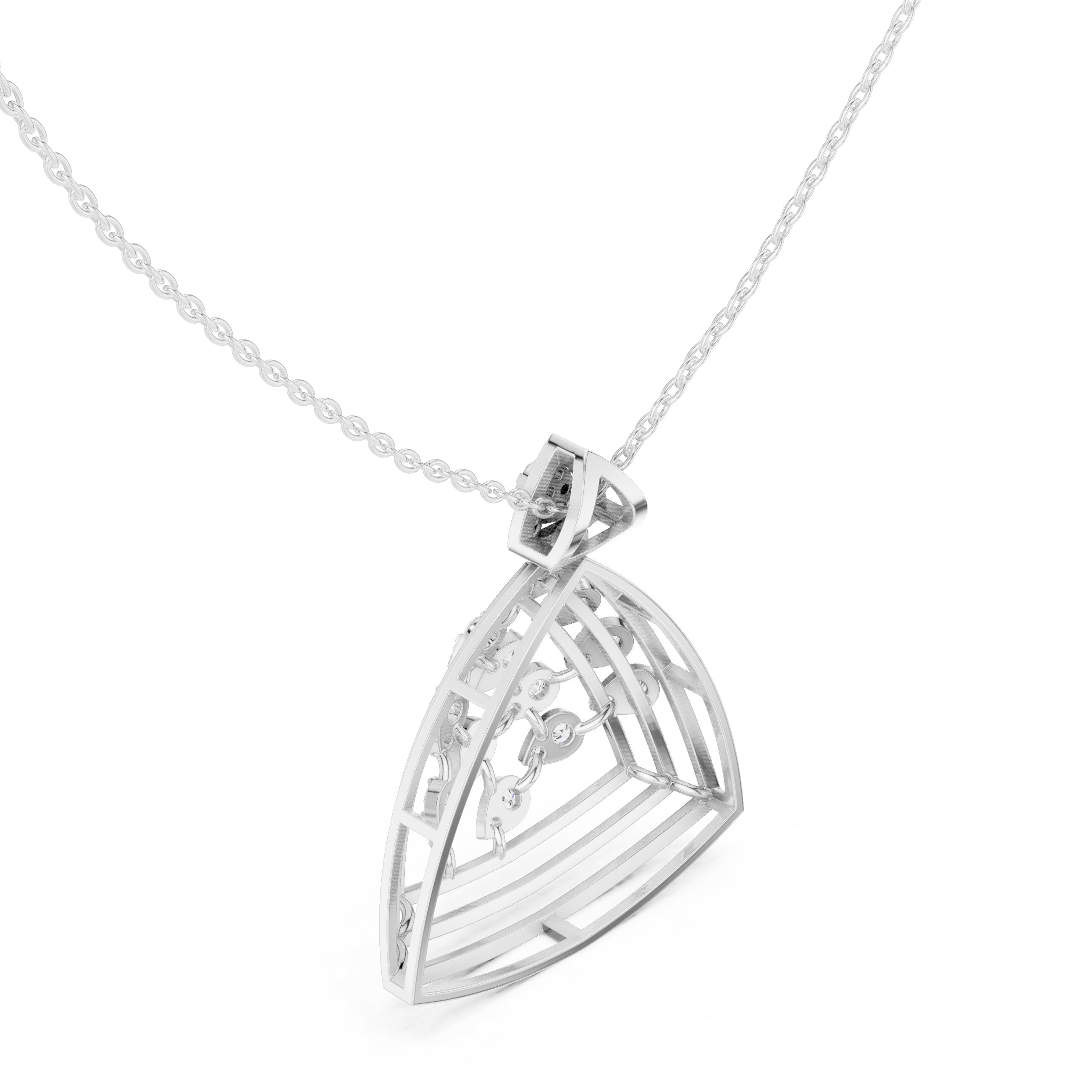 Triangular Botanical Diamond Pendant in White Gold - VYKA Diamonds