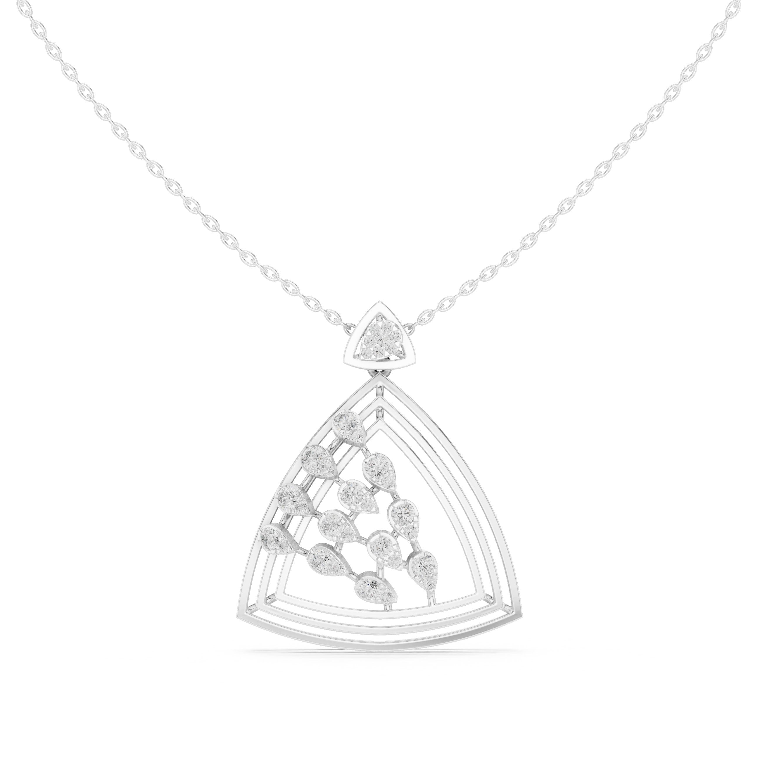 Triangular Botanical Diamond Pendant in White Gold - VYKA Diamonds
