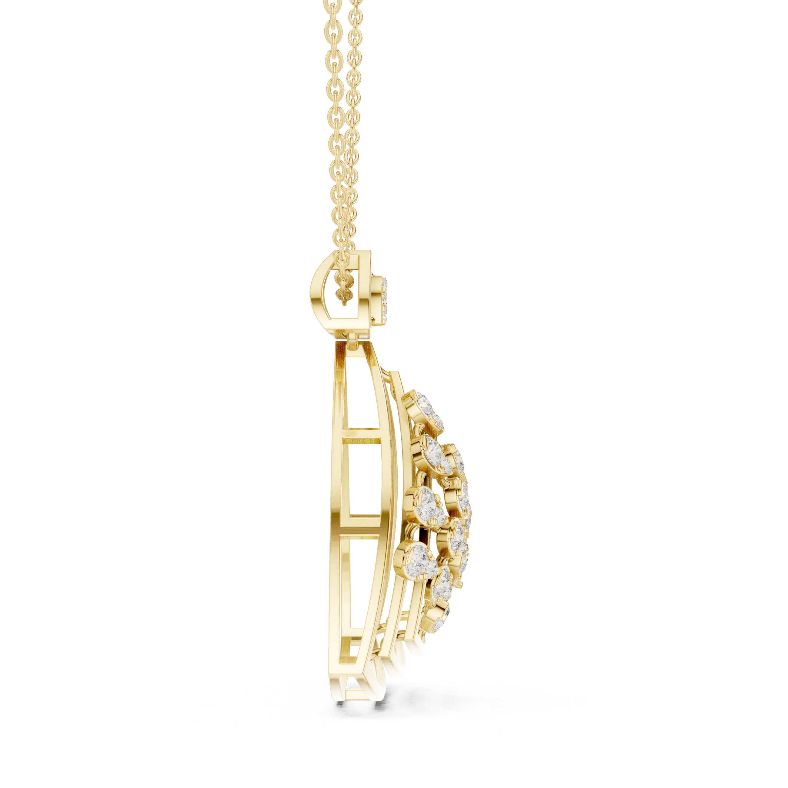 Triangular Botanical Diamond Pendant in Yellow Gold - VYKA Diamonds
